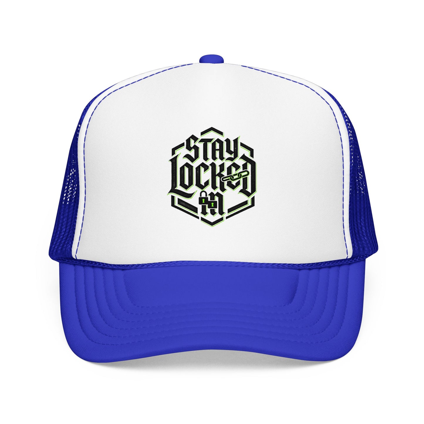 Trucker Hat – Neon 'Stay Lucked In' Embroidered Mesh Cap