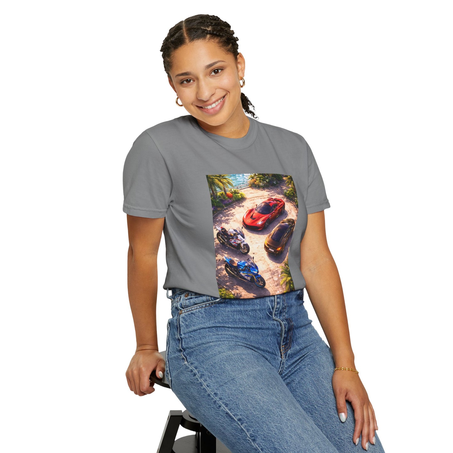 MULTI-VEHICLE - T-Shirt — Tropical Sports Cars & Motorbikes Print