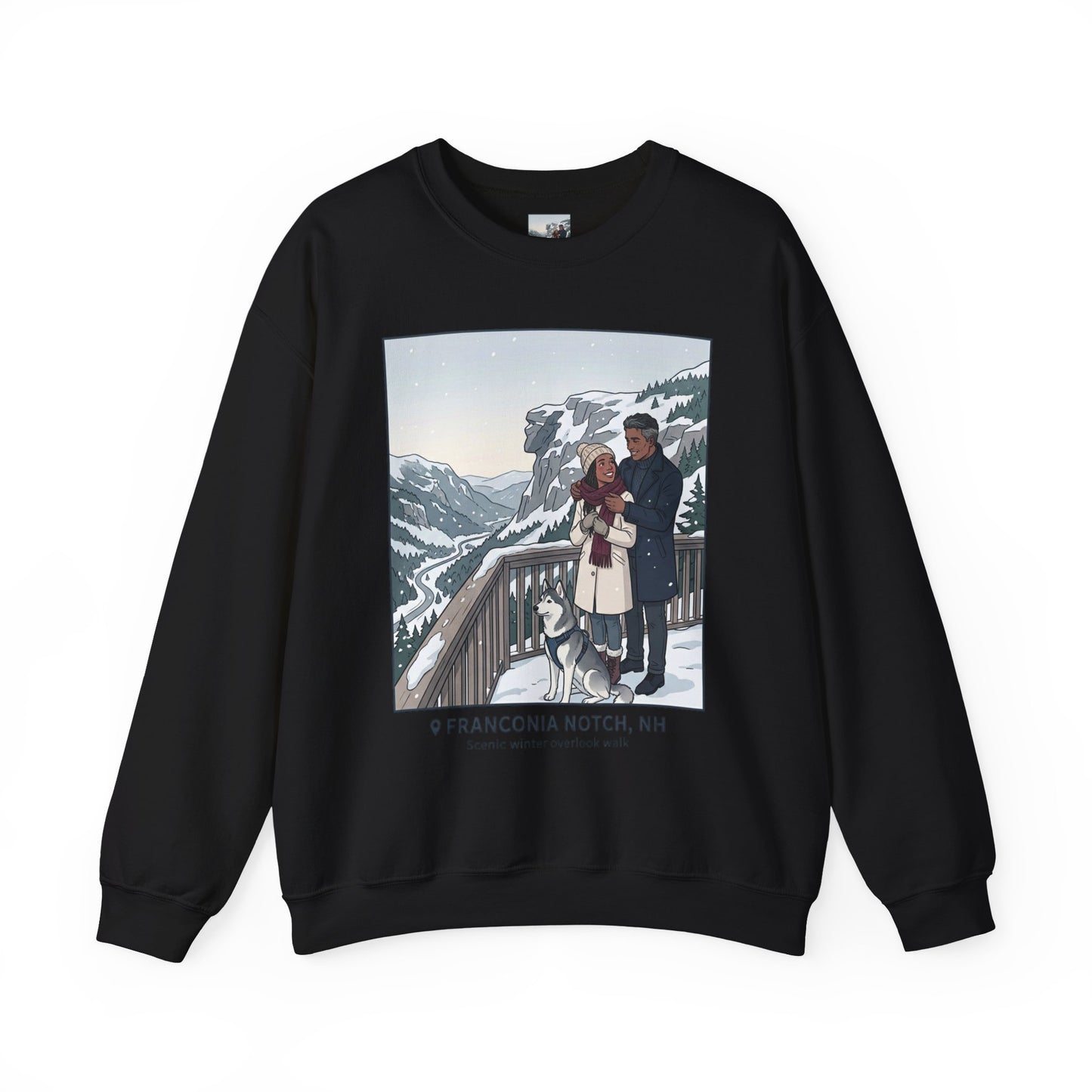 Crewneck Sweatshirt — Franconia Notch Winter Couple Scenic Graphic