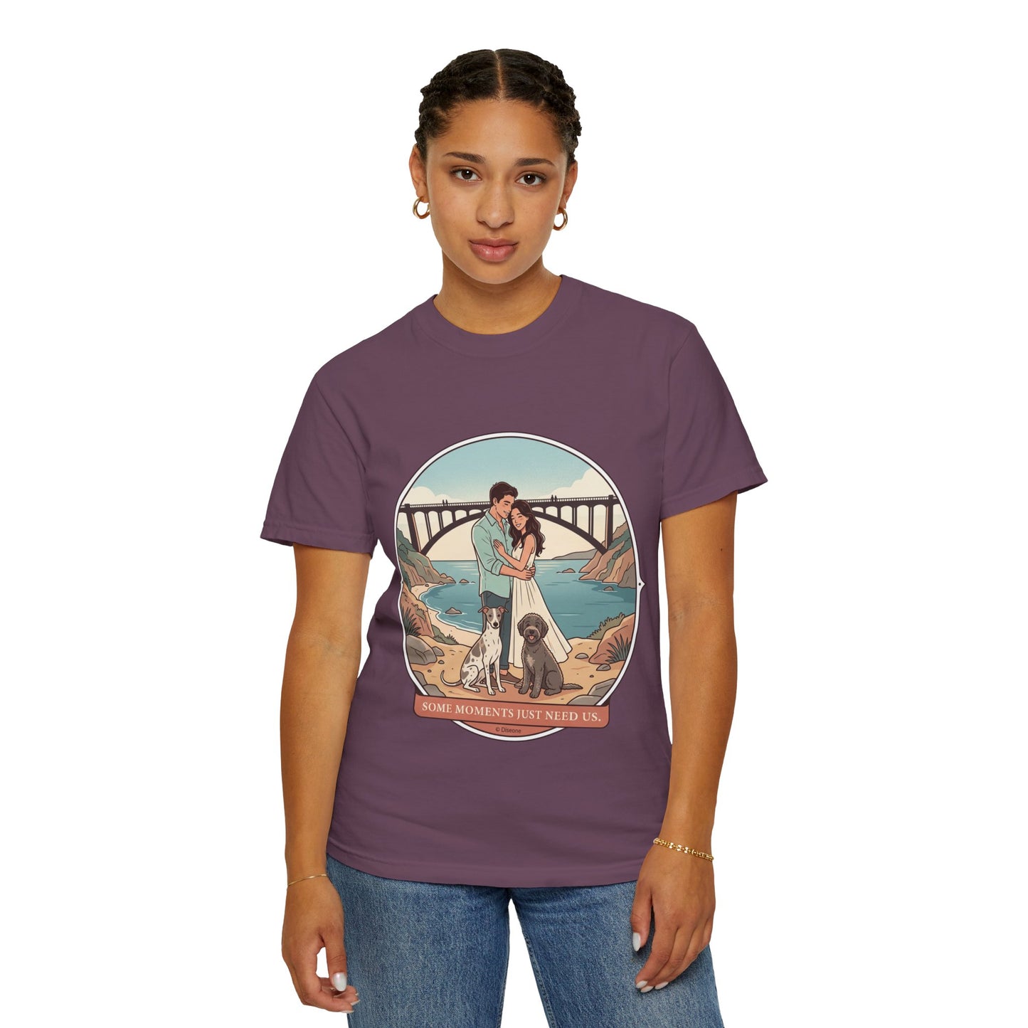 T-Shirt — Romantic Coastal Couples Tee “Some Moments Are Forever” with Dogs