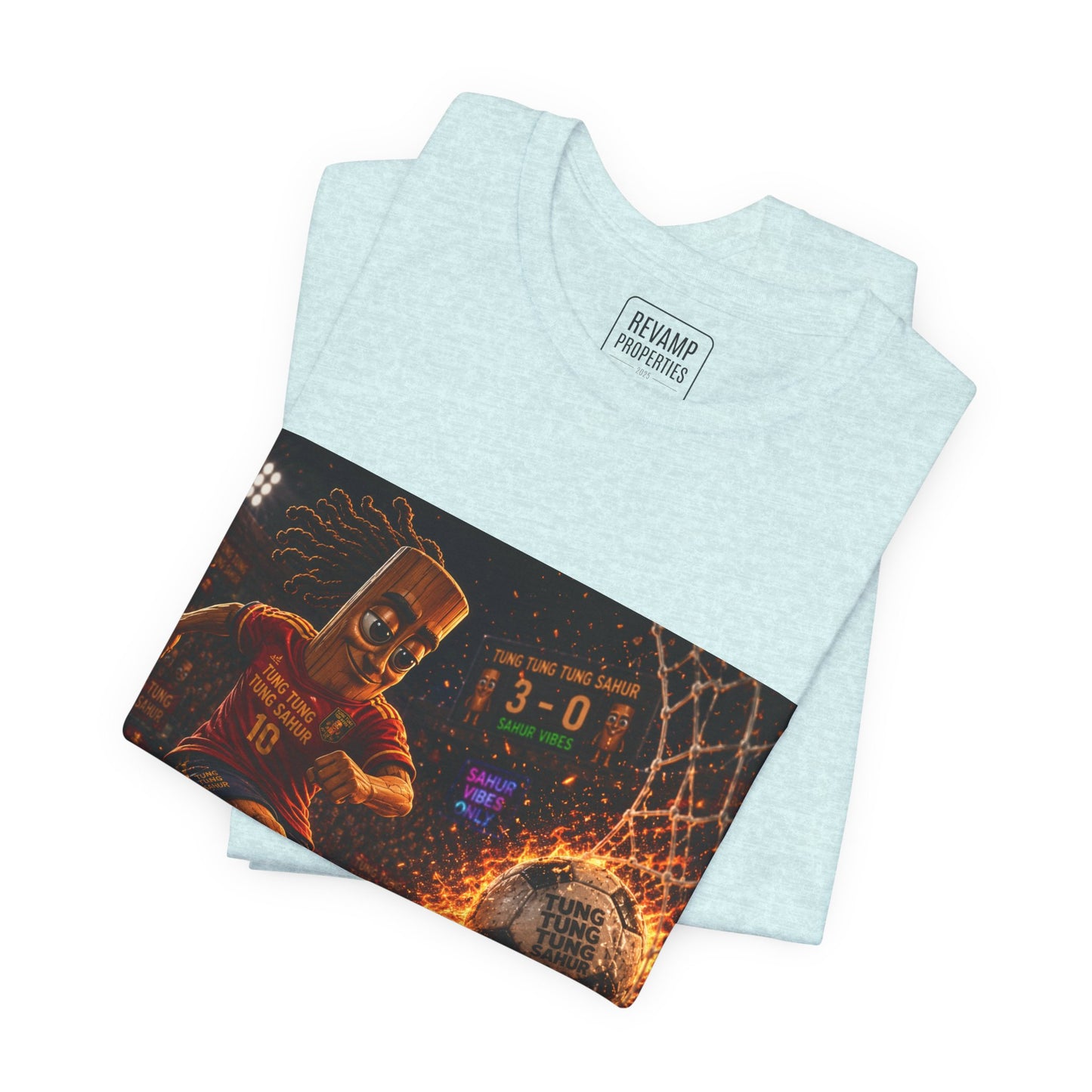 Tung Tung Tung Sahur Soccer Kick Firestorm Graphic Tee — ‘Goal’ Animated Kick Design