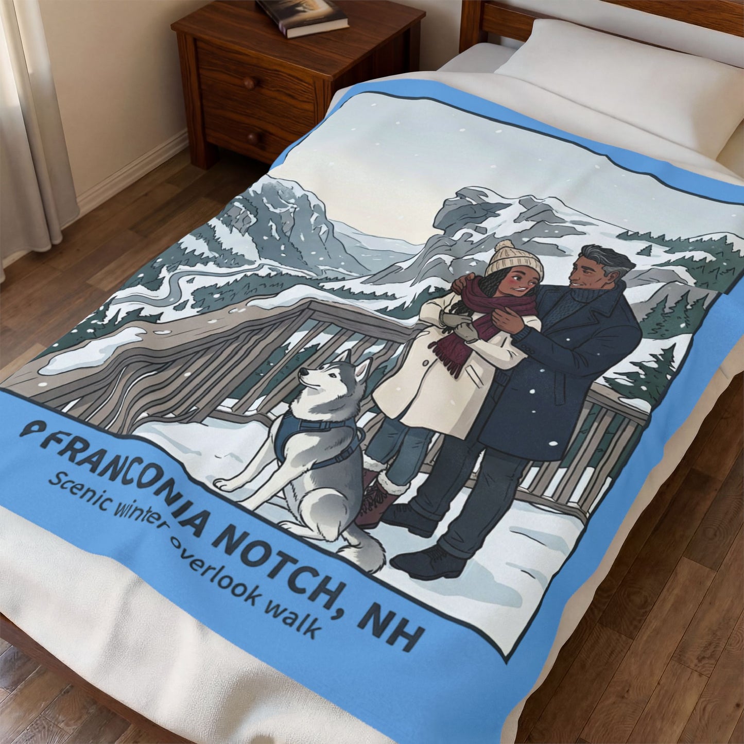 Franconia Notch NH Scenic Winter Plush Blanket — Couples & Husky Snowview Throw