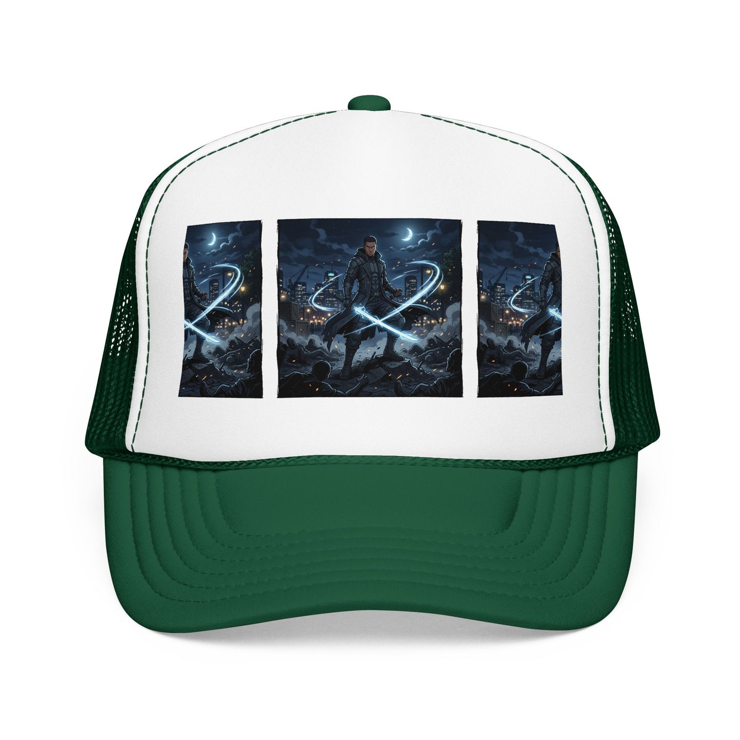 Trucker Hat — Neon Samurai Triptych Foam Trucker Cap