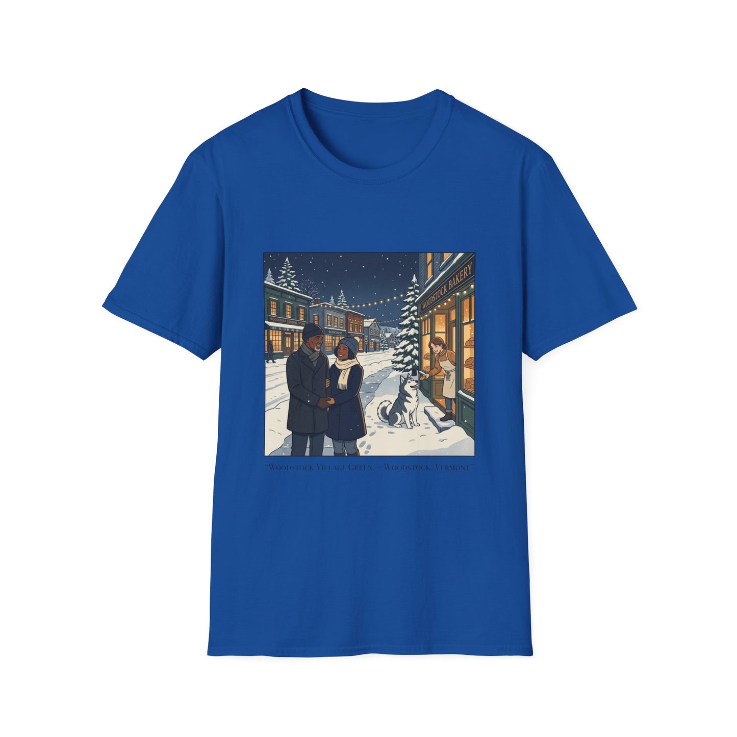 Winter String Lights Stroll T-Shirt — Cozy Holiday Street Scene Graphic Tee