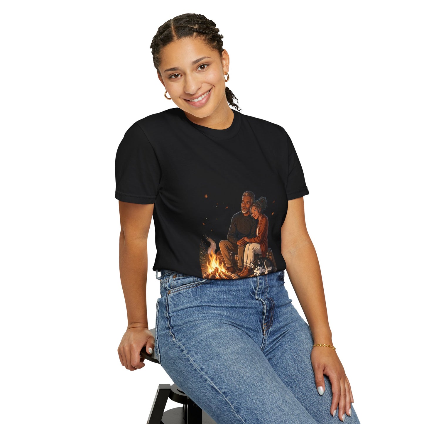 Midnight Firelight T-Shirt — Cozy Couple Campfire Graphic Tee