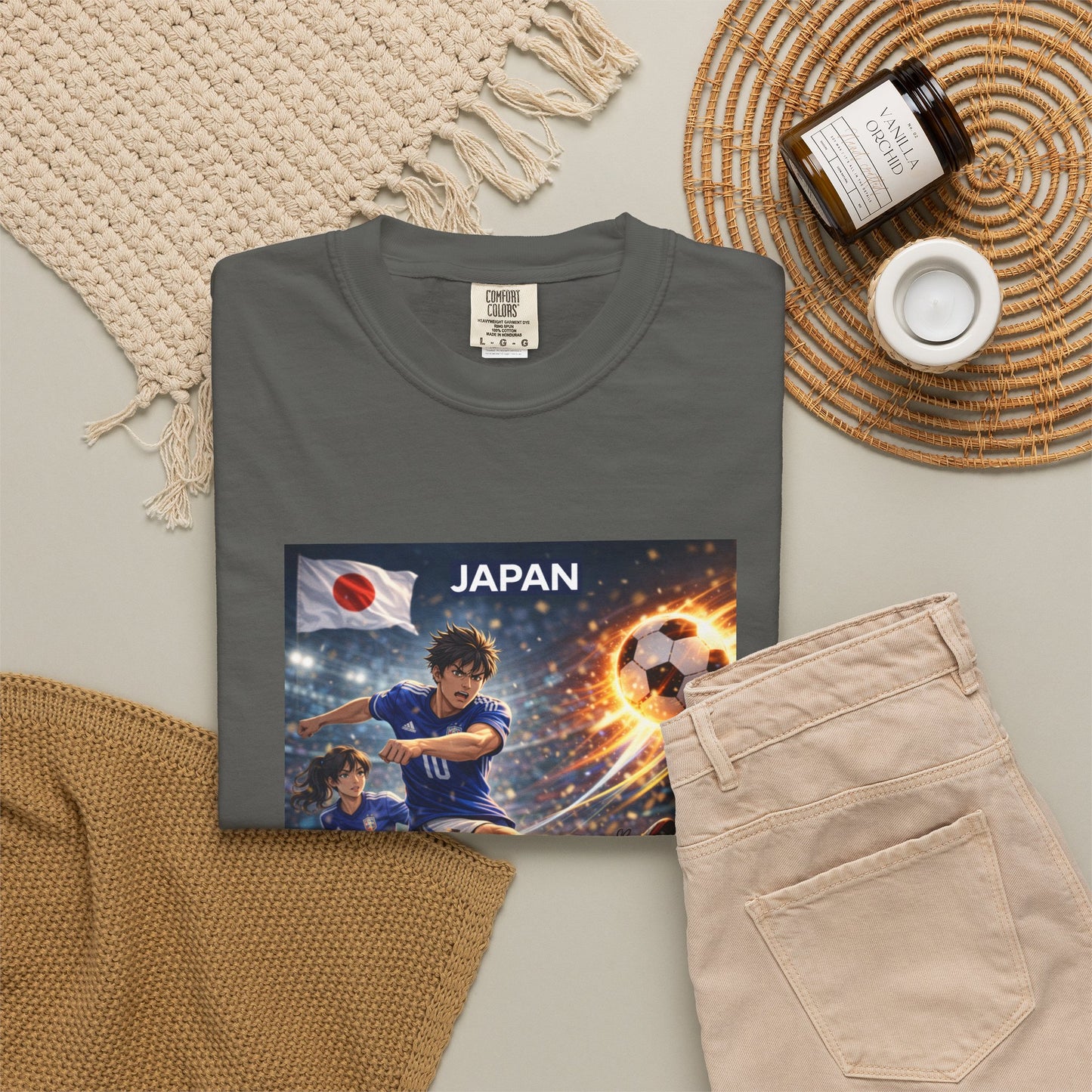 Japan Soccer Team Graphic T‑Shirt — Dynamic Football Players Design