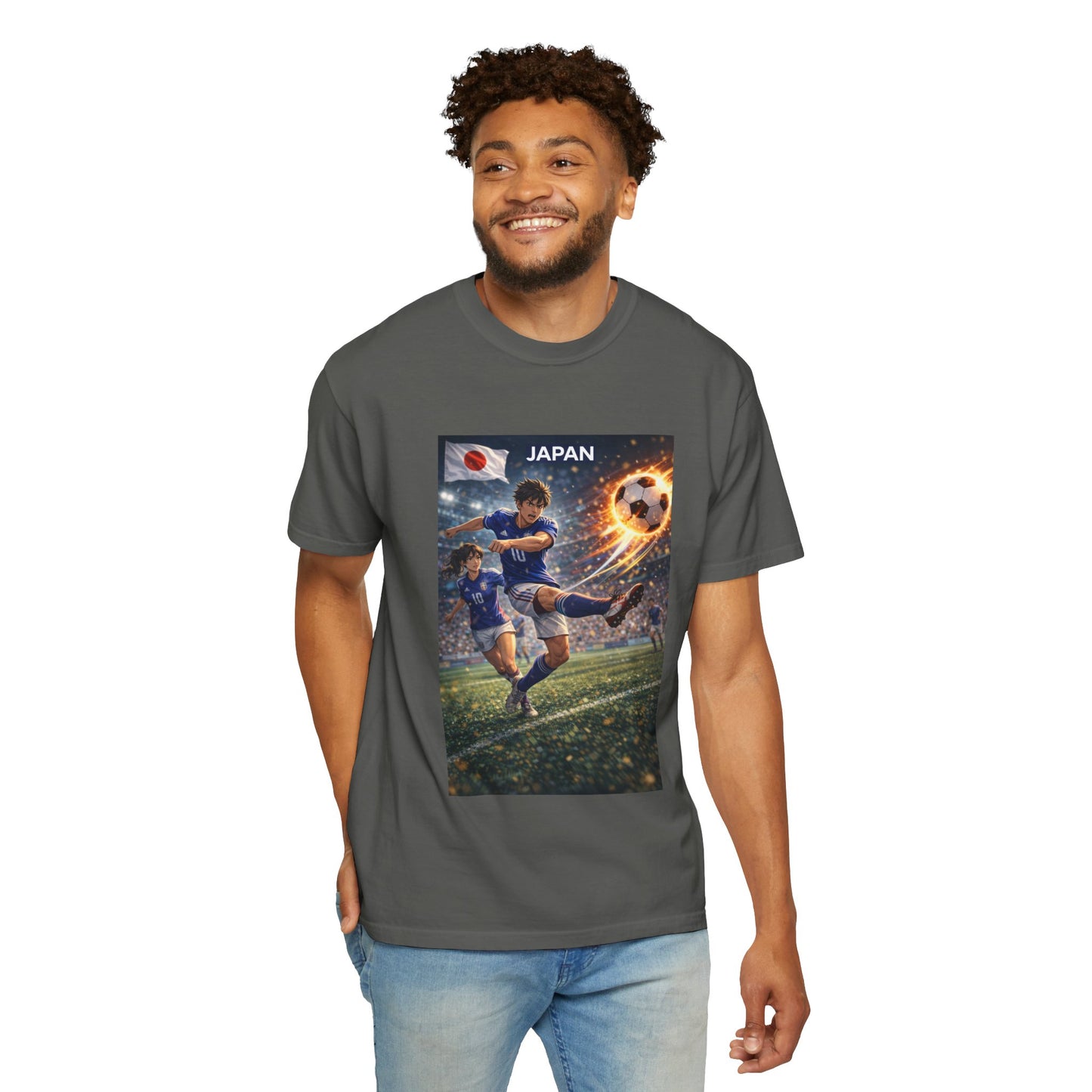 Japan Soccer Team Graphic T‑Shirt — Dynamic Football Players Design