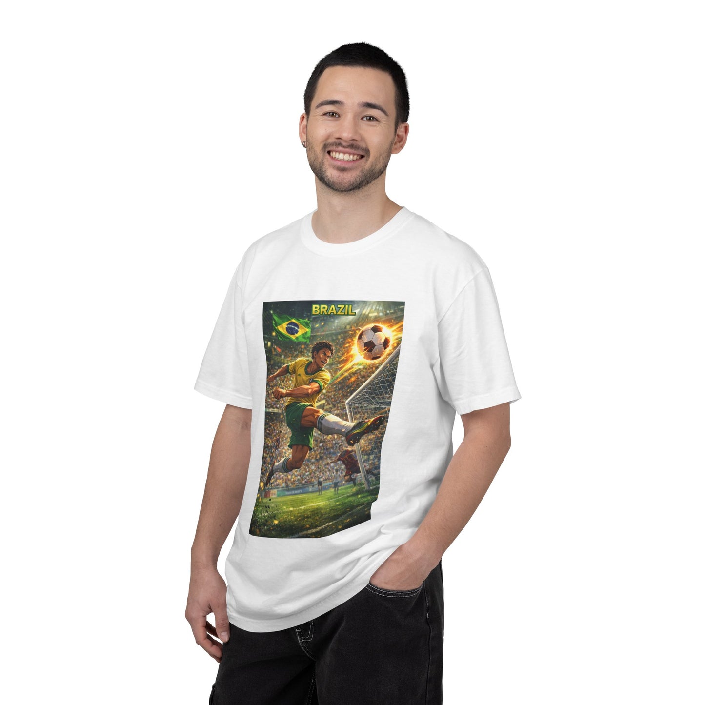 Brazil Soccer T-Shirt – Vintage Player Kick Graphic (Brazil)