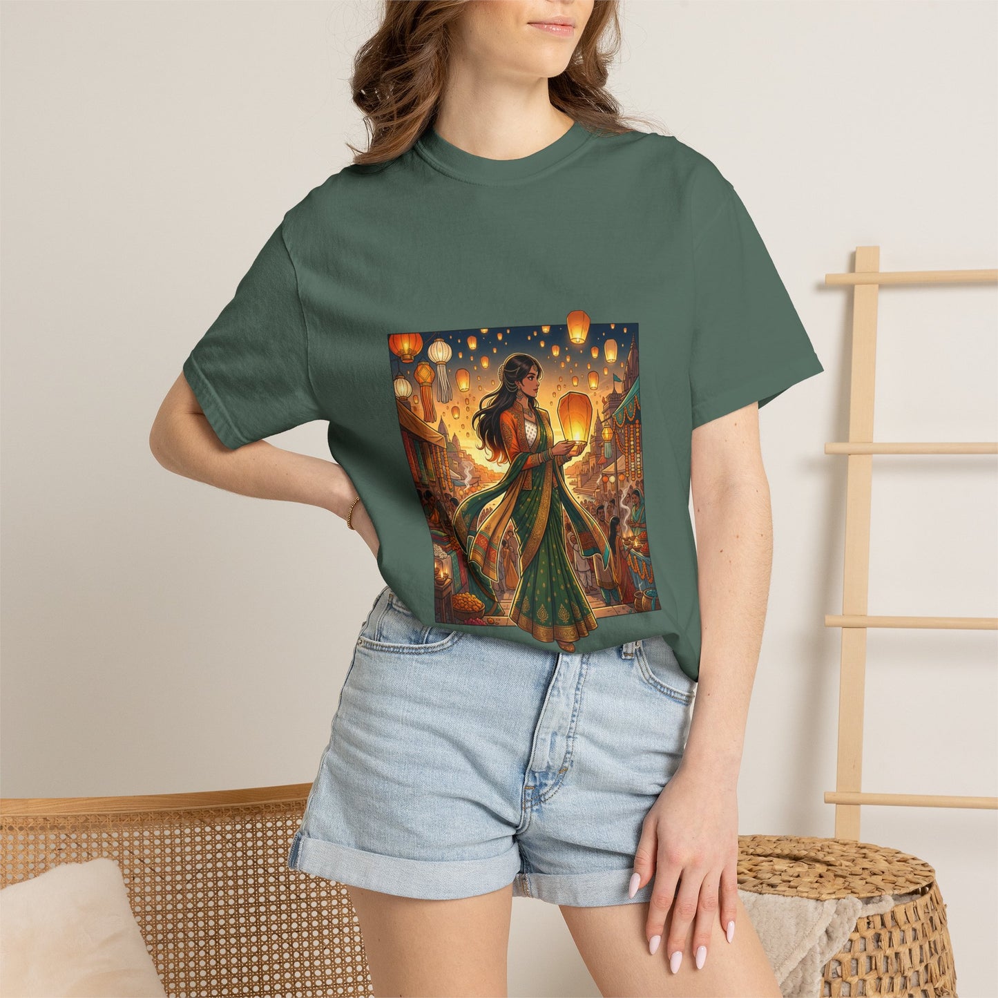 Diwali Lantern Festival T-Shirt — Indian Dancer with Floating Sky Lanterns