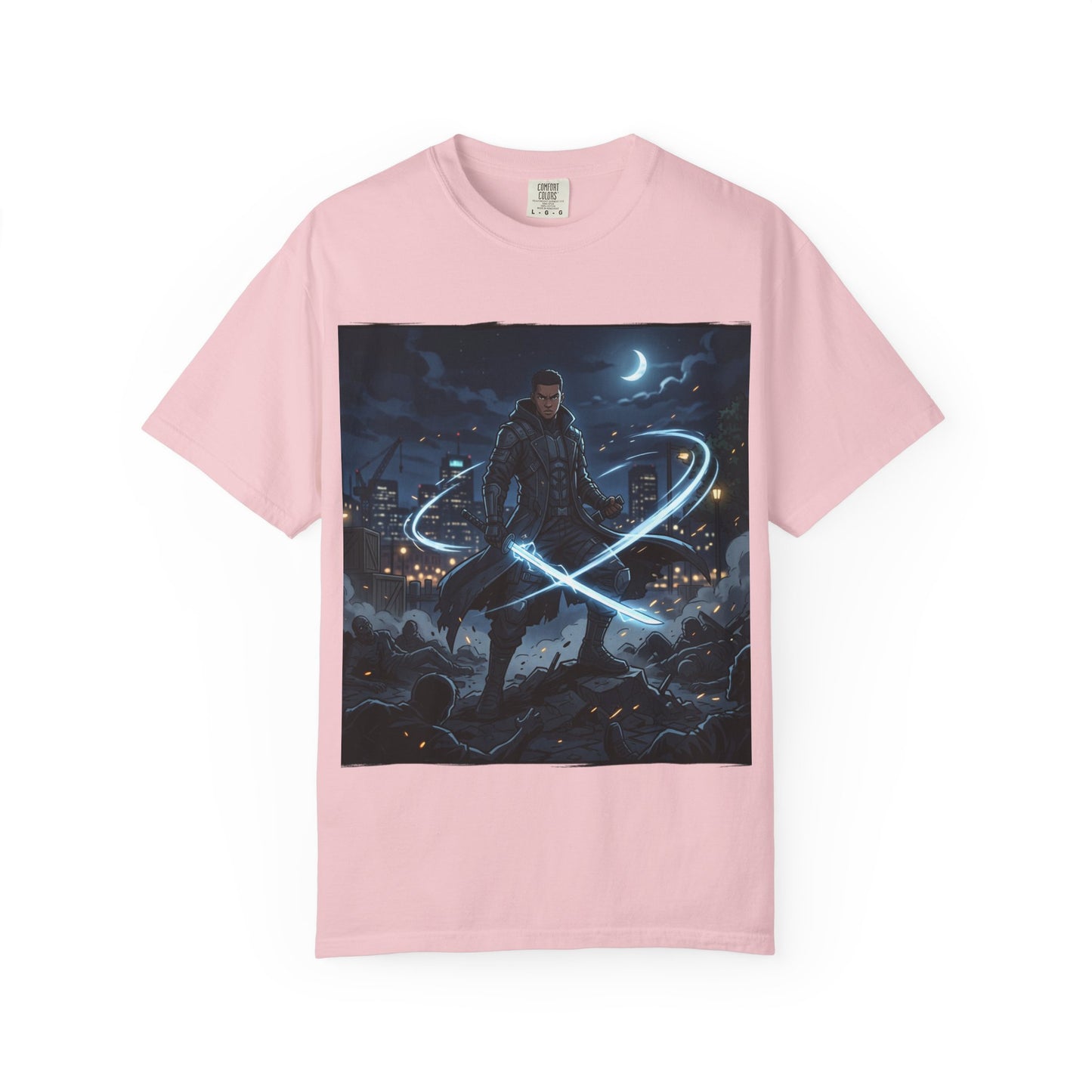 Urban Night Warrior T-Shirt — Neon Samurai Cityscape