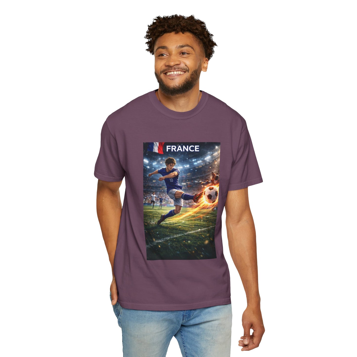 France Soccer Player Graphic T-Shirt — Football Kick Stadium Design