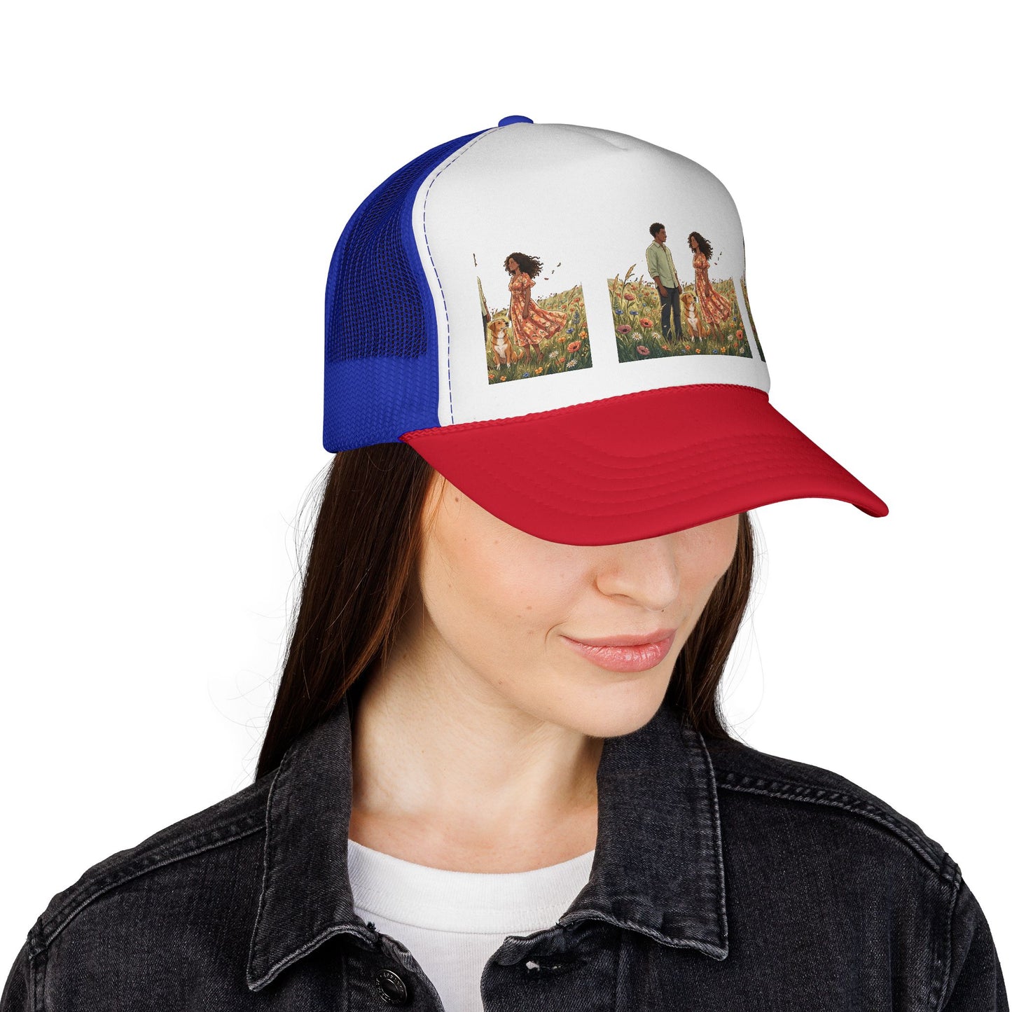 Trucker Cap — Boho Couple Meadow Illustration Hat