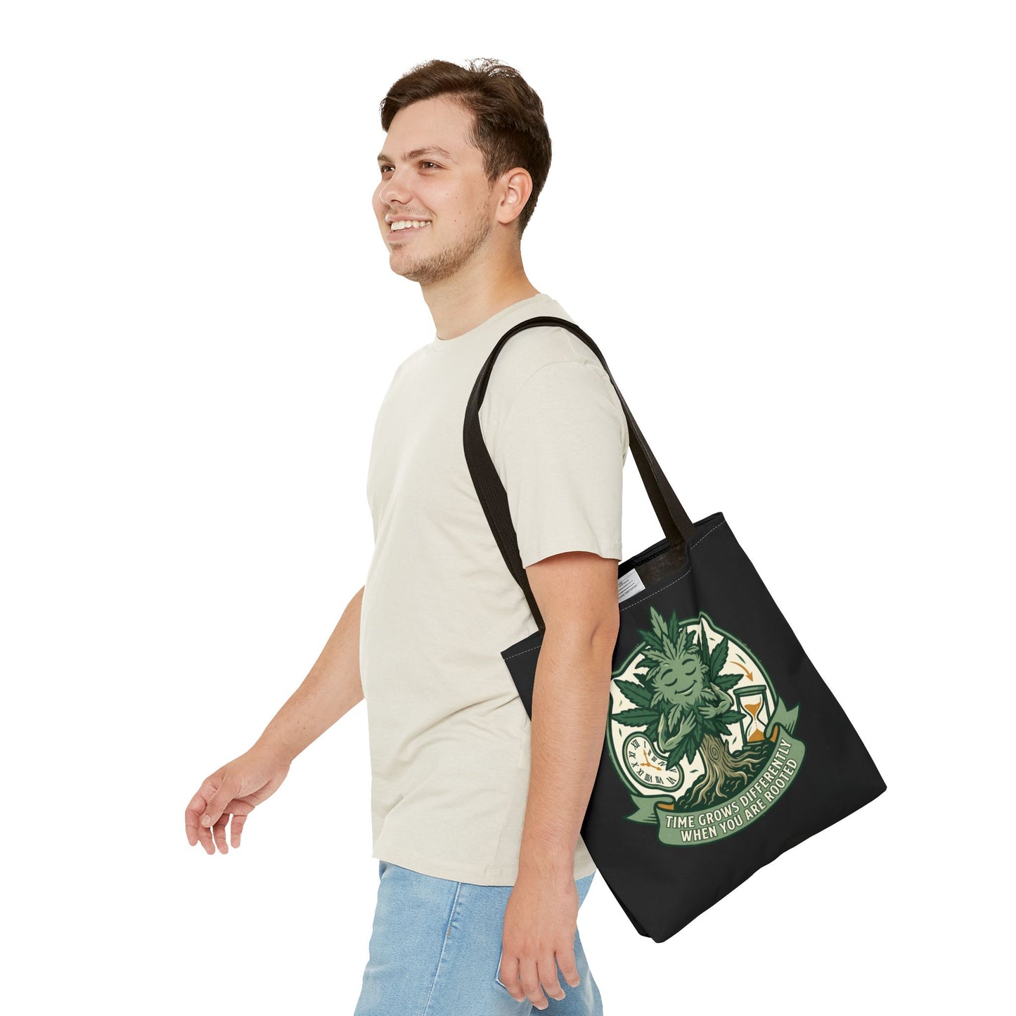 Rooted Tree Spirit Tote Bag — “Time Grows Different When You Are Rooted” Eco Tote