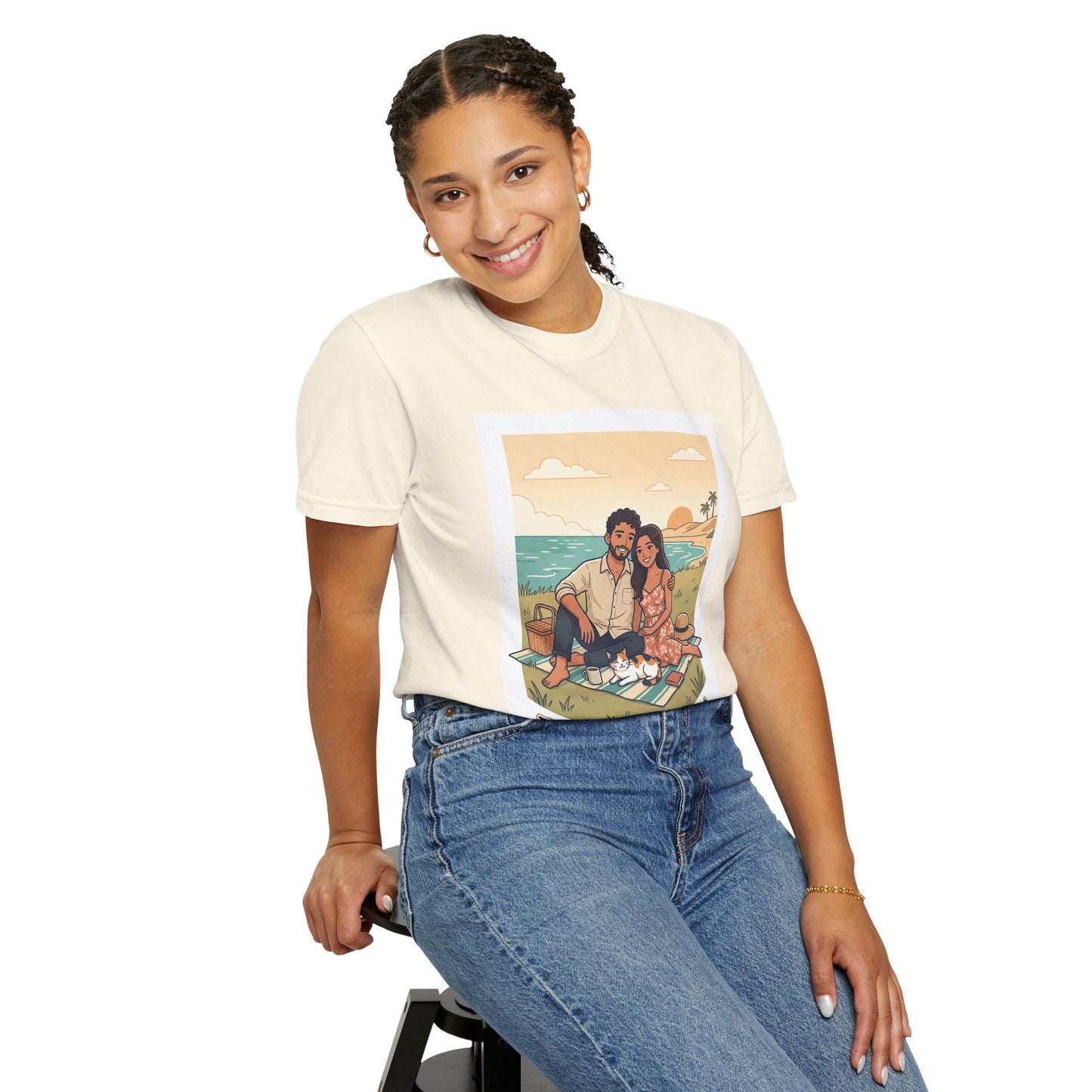 Beach Picnic Couple T‑Shirt — “The best days aren’t planned.” Relaxed Vacation Tee