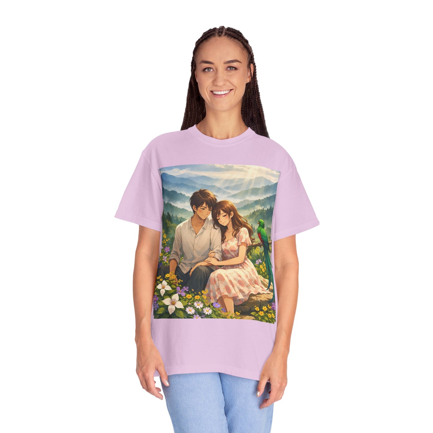 Romantic Anime Couple T-Shirt — Sunset Meadow Illustration