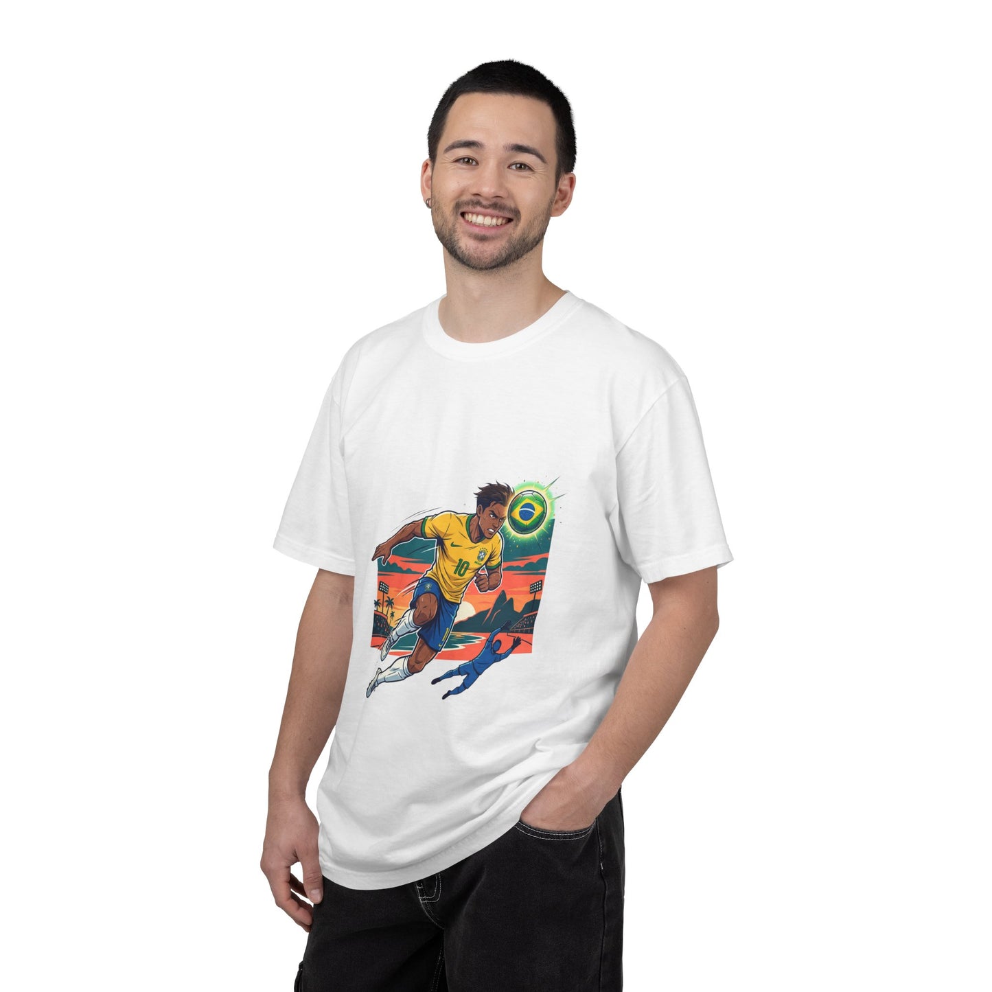 Brazil Soccer Player Graphic T-Shirt — Retro Sunset Football Tee