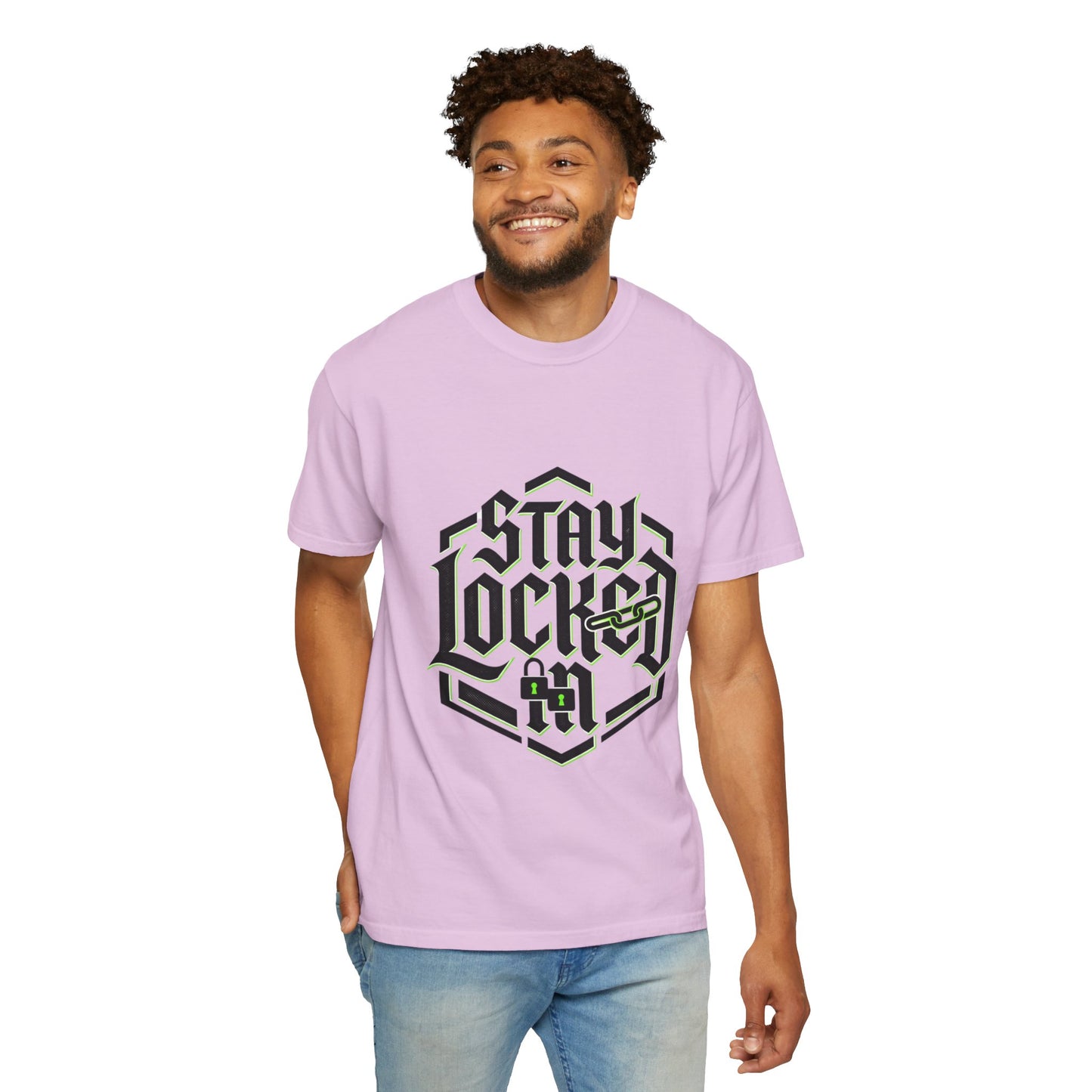 Stay Locked In T-Shirt — Bold Gothic Logo Tee