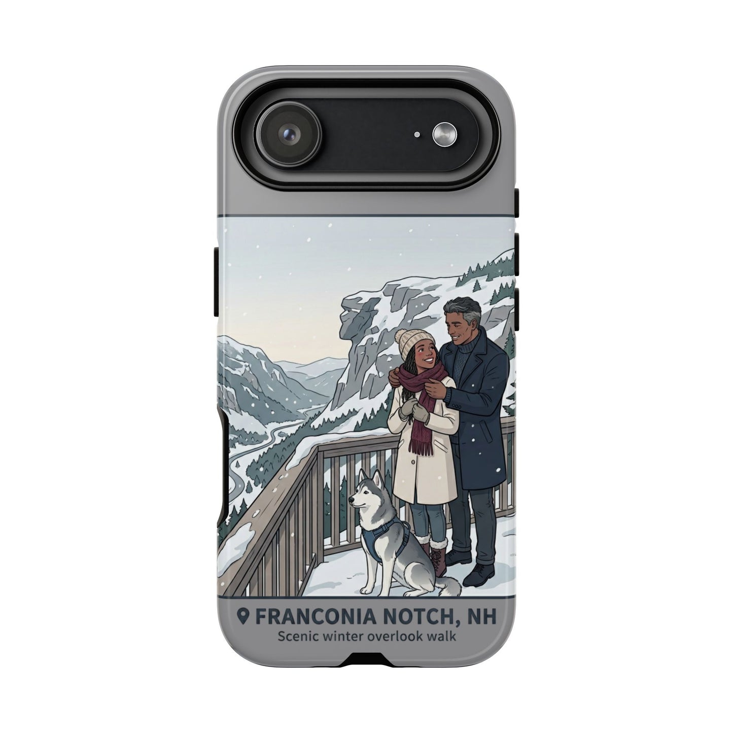 Winter Scenic Phone Case — Franconia Notch NH Couples & Husky Design