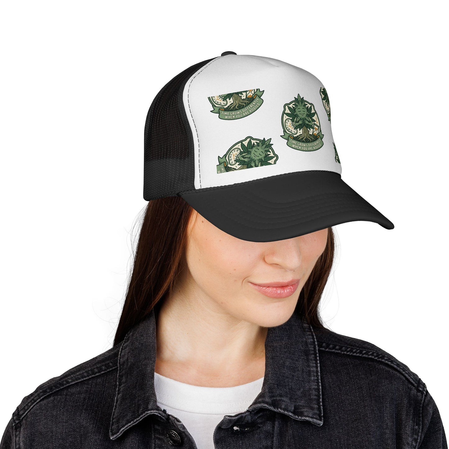 Trucker Cap — Green Botanical Crest Pattern