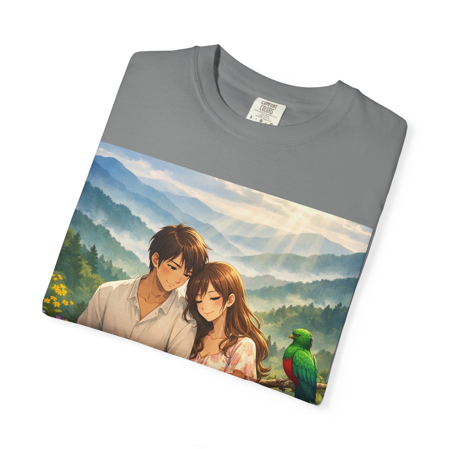 Romantic Anime Couple T-Shirt — Sunset Meadow Illustration