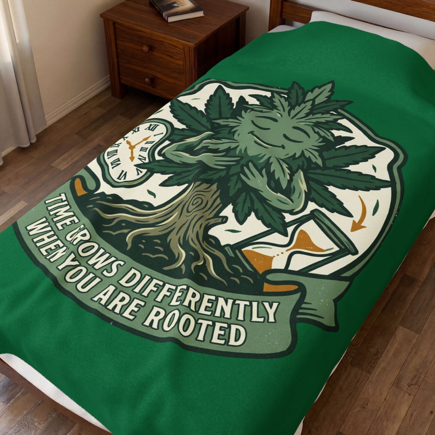 Velveteen Plush Blanket — “Time Grows Differently When You Are Rooted” Cozy Botanical Tree of Life Throw