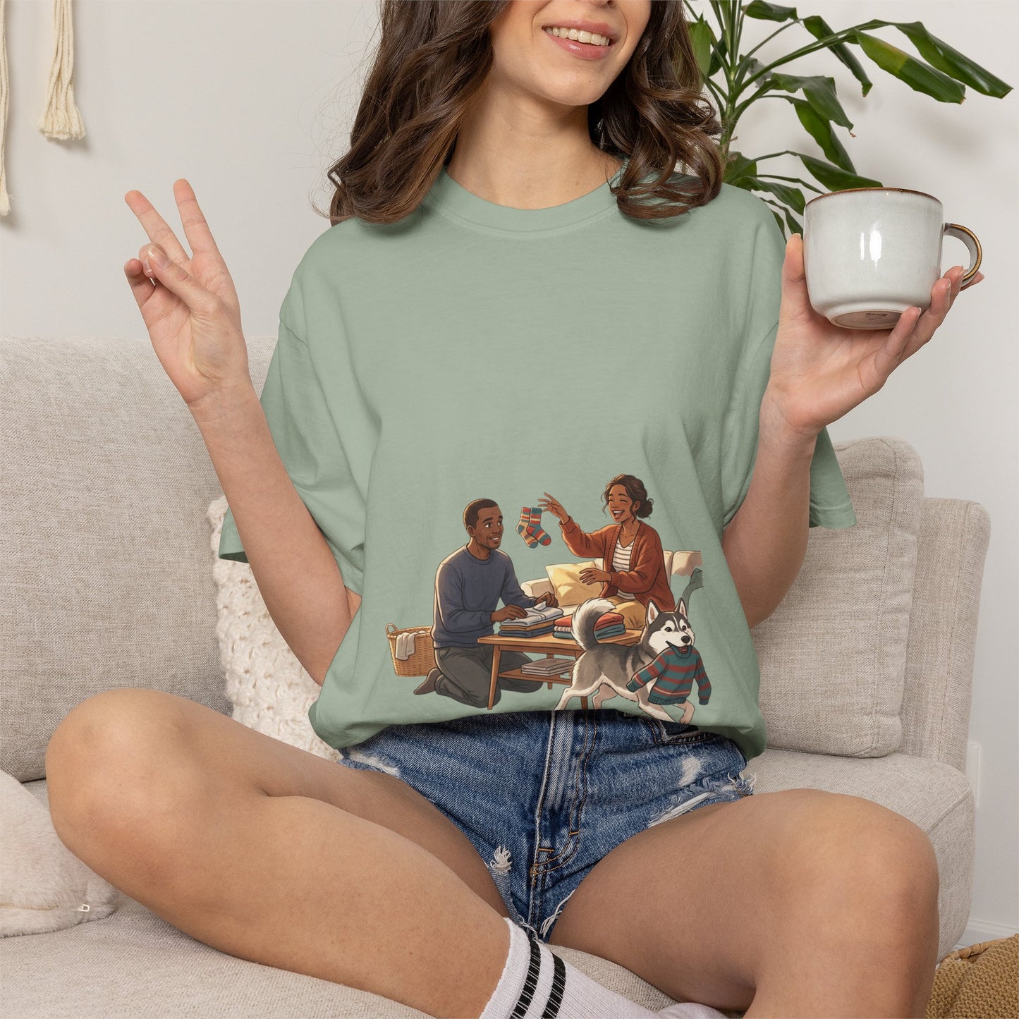 Picnic Cheers T-Shirt — Vintage Couple & Dog Illustration Tee