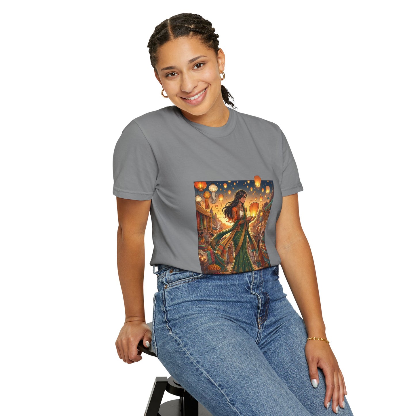 Diwali Lantern Festival T-Shirt — Indian Dancer with Floating Sky Lanterns