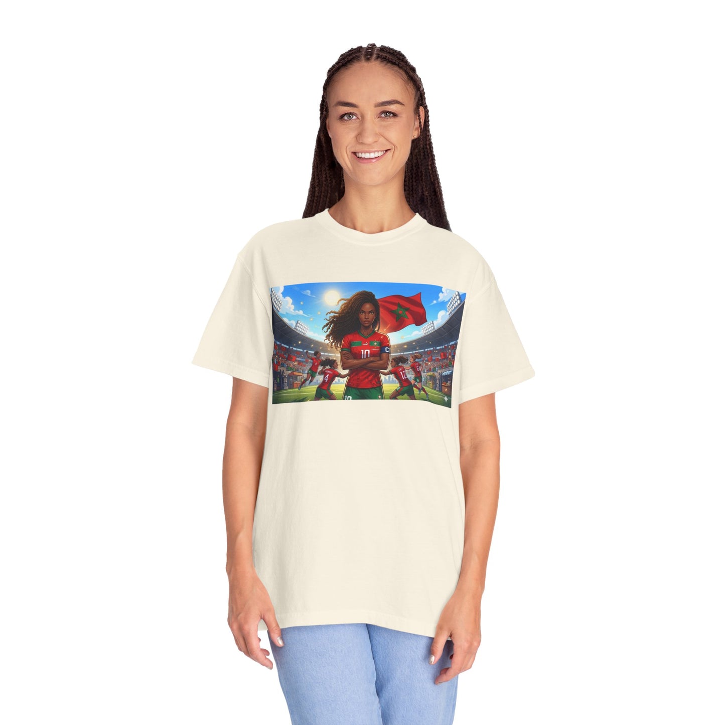 Morocco Soccer Champion Graphic T-Shirt — Inspiring Women’s Football Stadium Design