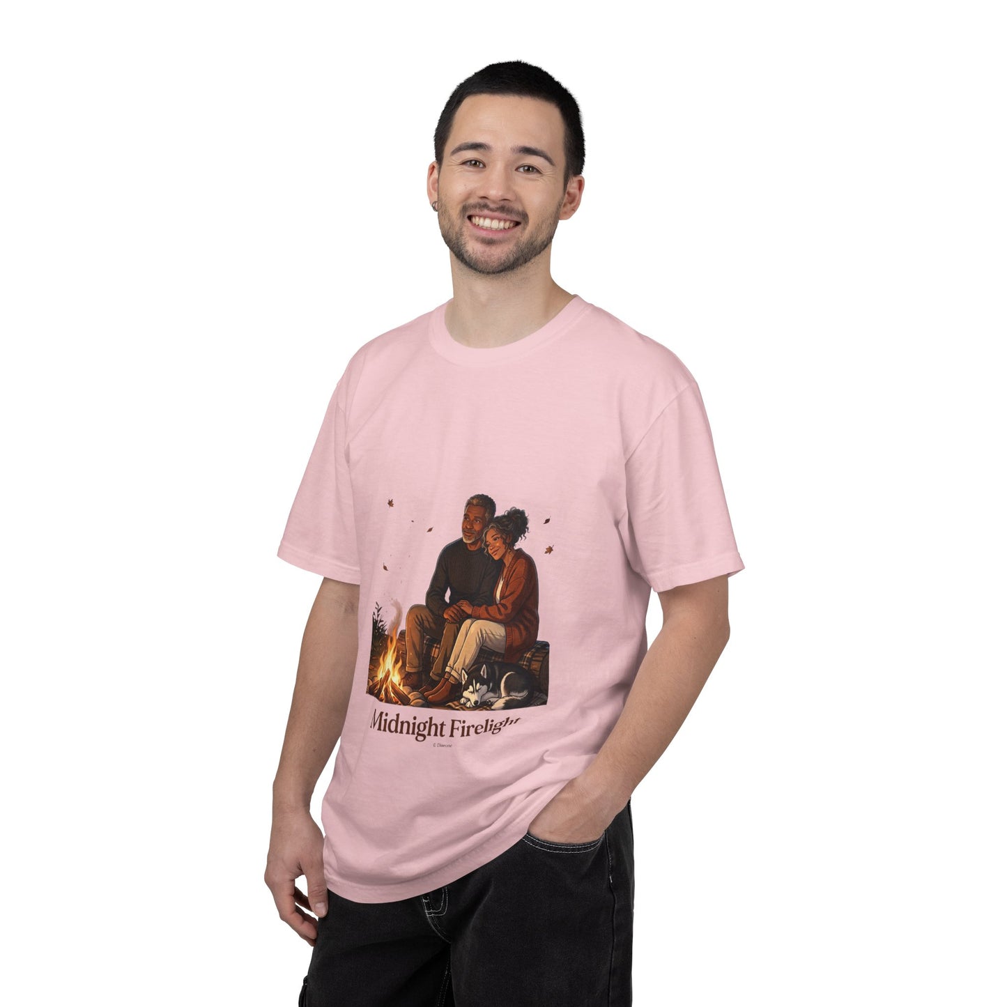 Midnight Firelight T-Shirt — Cozy Couple Campfire Graphic Tee