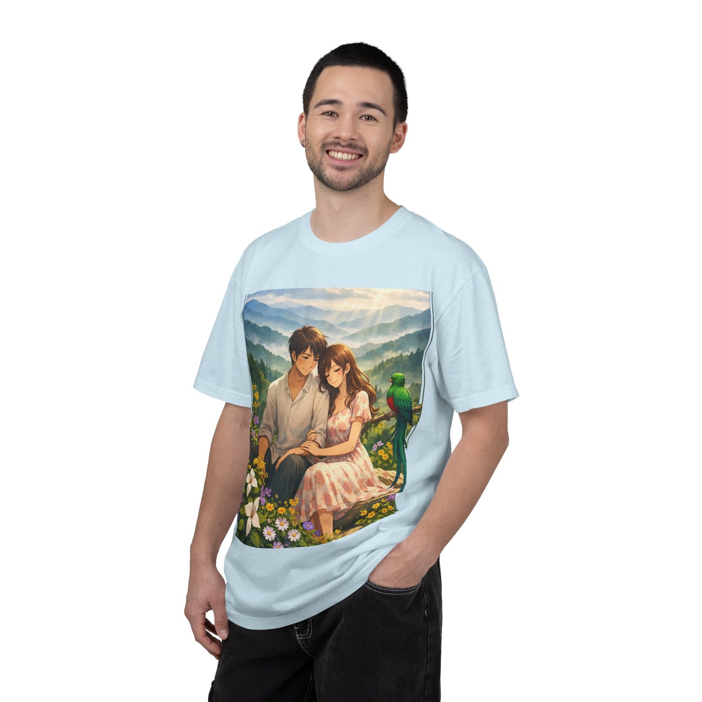 Romantic Anime Couple T-Shirt — Sunset Meadow Illustration