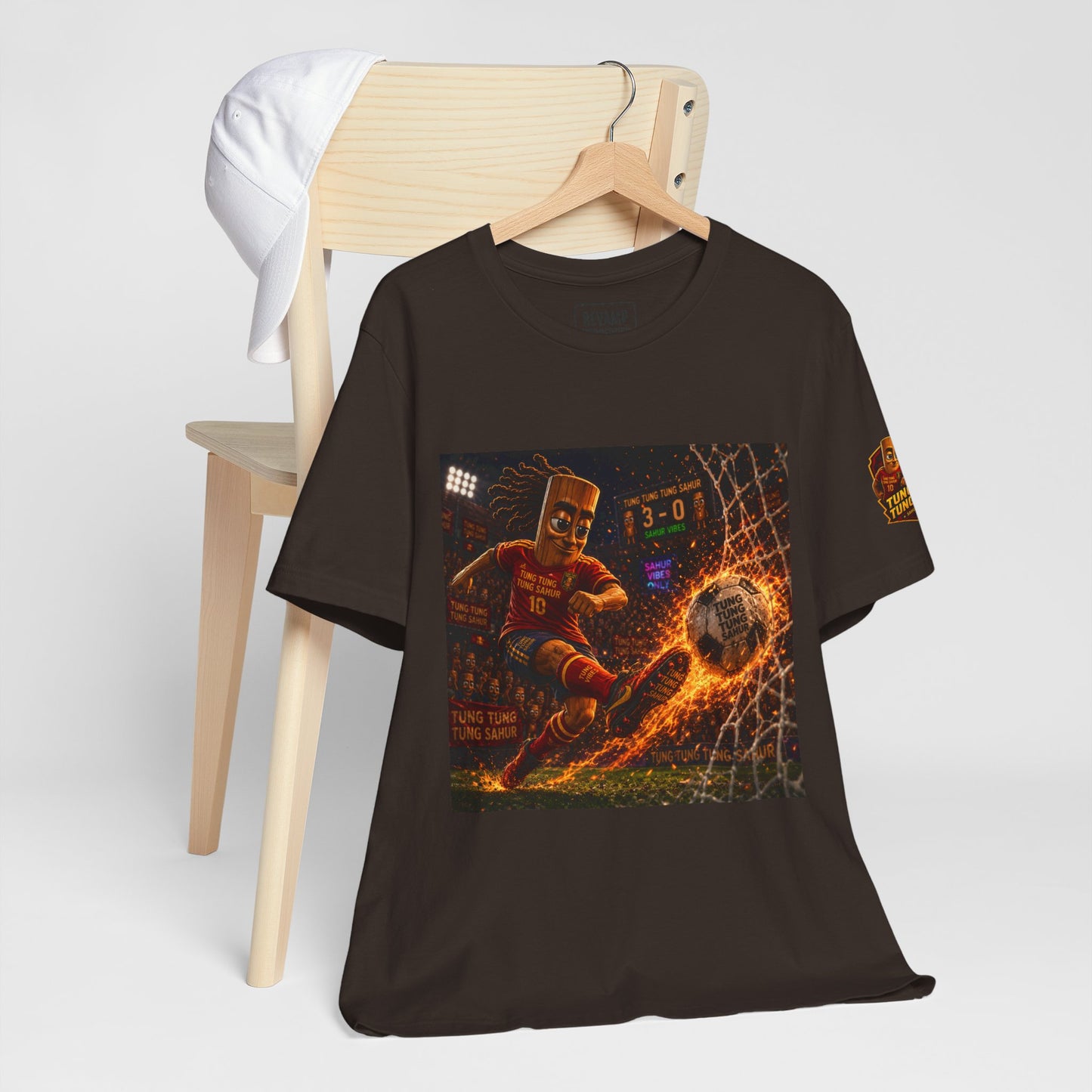 Tung Tung Tung Sahur Soccer Kick Firestorm Graphic Tee — ‘Goal’ Animated Kick Design