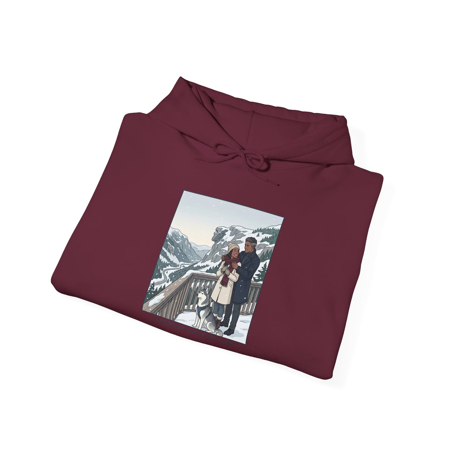 Winter Couple Photo Hoodie — Vintage Alps Travel Graphic Sweatshirt