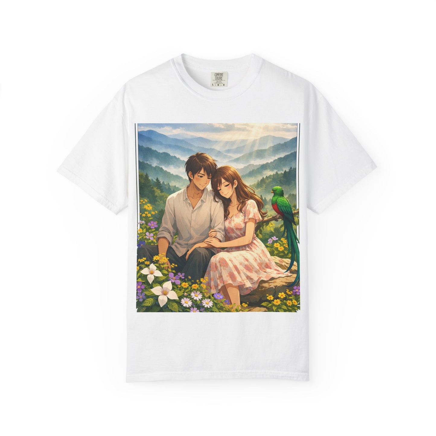 Romantic Anime Couple T-Shirt — Sunset Meadow Illustration