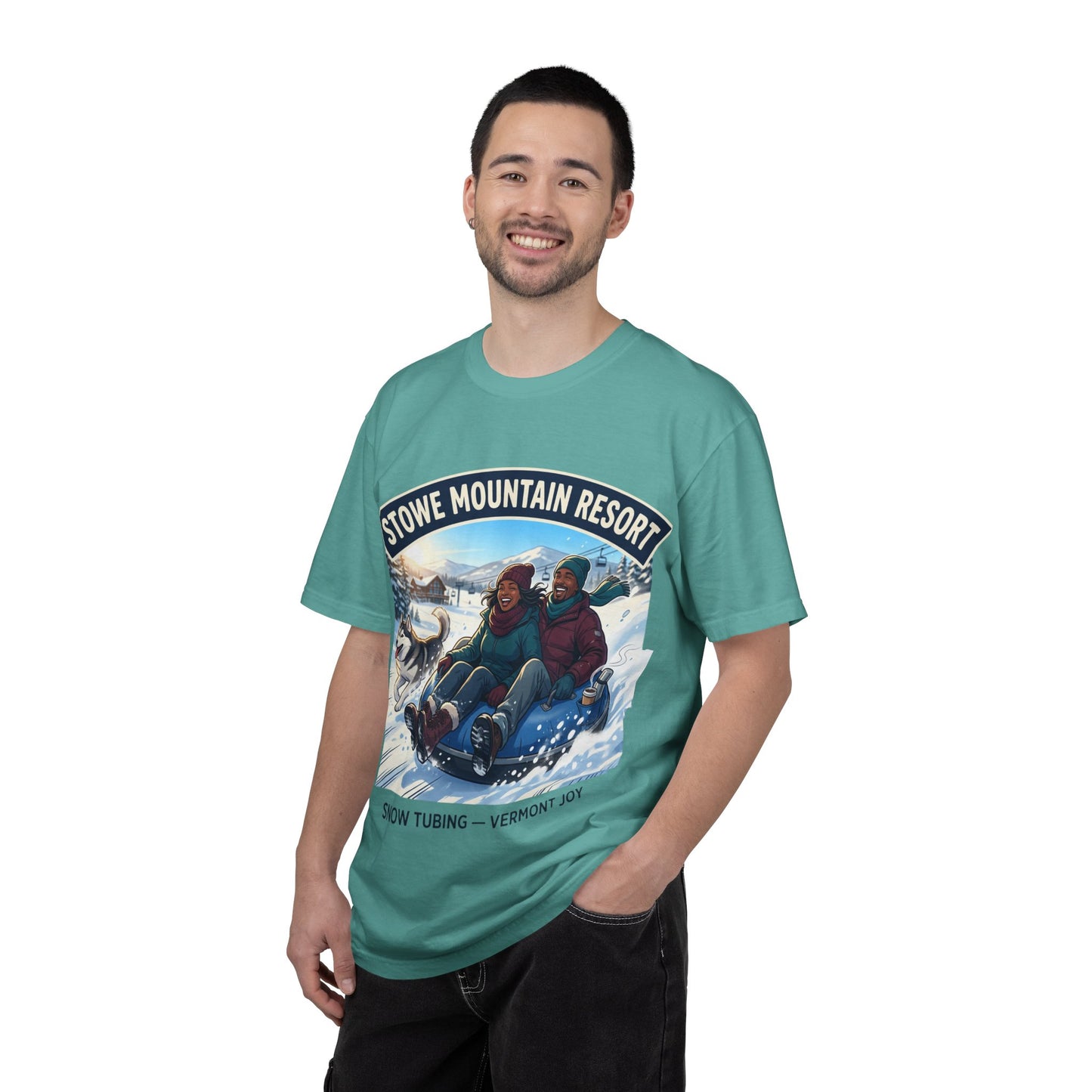 Stowe Mountain Resort Snow Tubing T-Shirt — "Vermont Joy" Winter Apparel