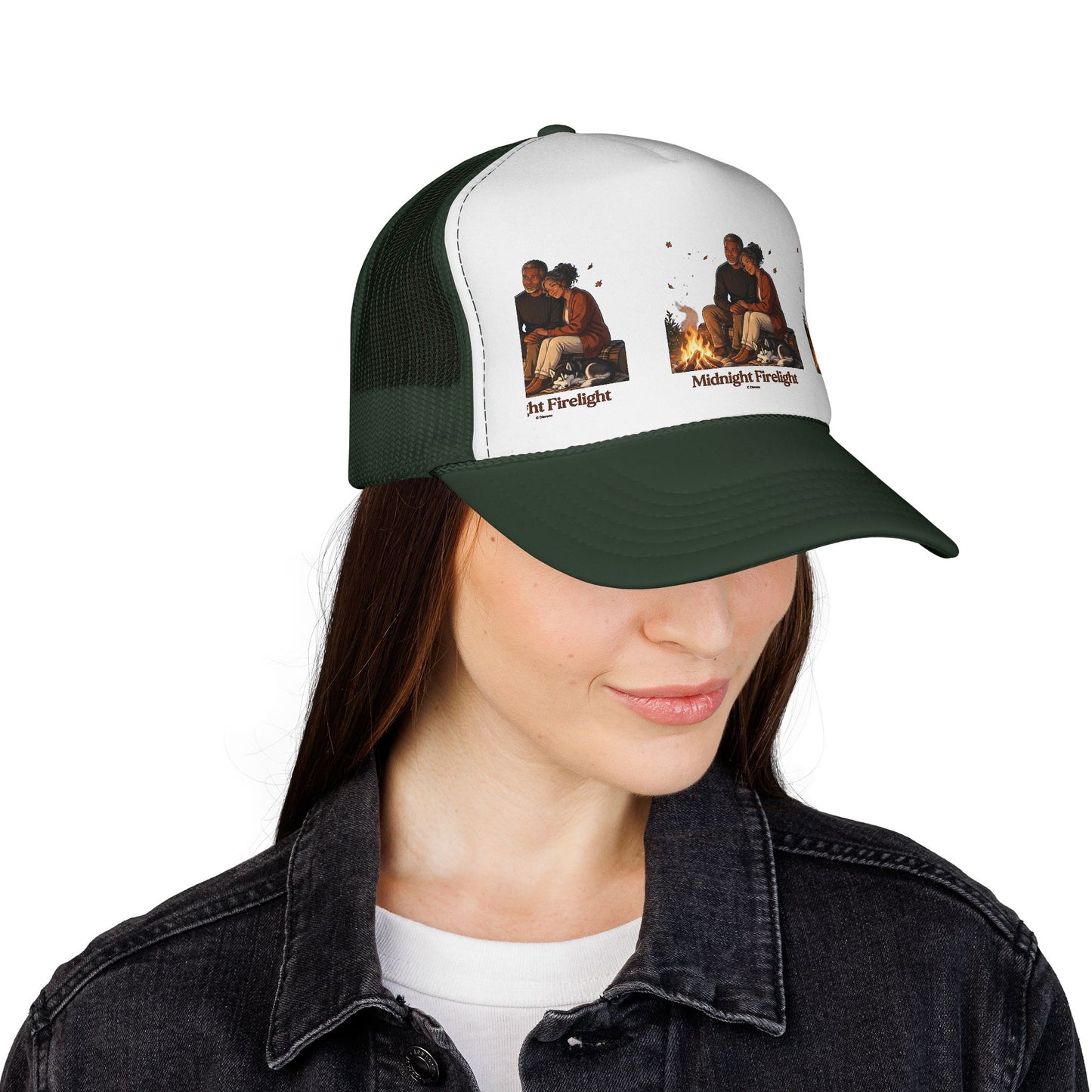 Trucker Cap — 'Midnight Firelight' Campfire Graphic Hat