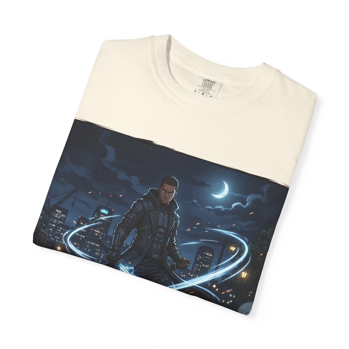 Urban Night Warrior T-Shirt — Neon Samurai Cityscape
