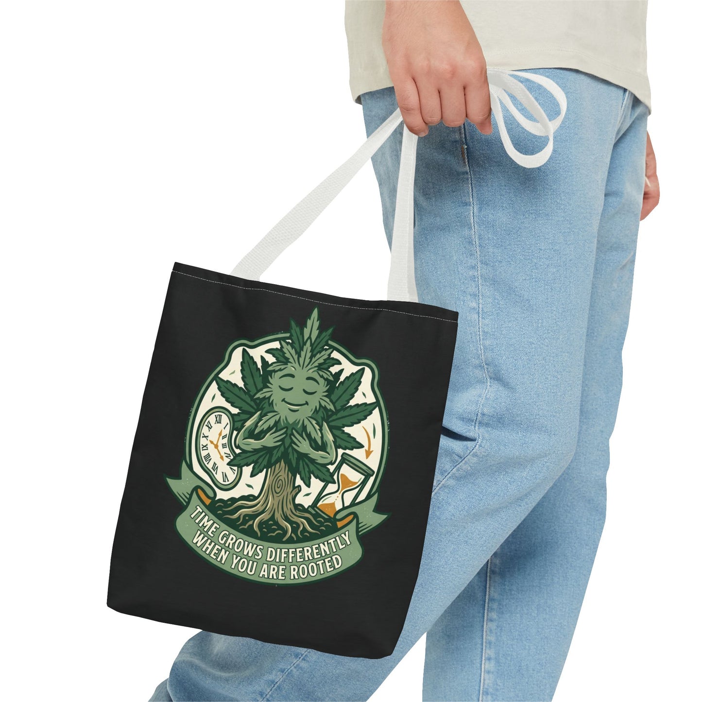 Rooted Tree Spirit Tote Bag — “Time Grows Different When You Are Rooted” Eco Tote