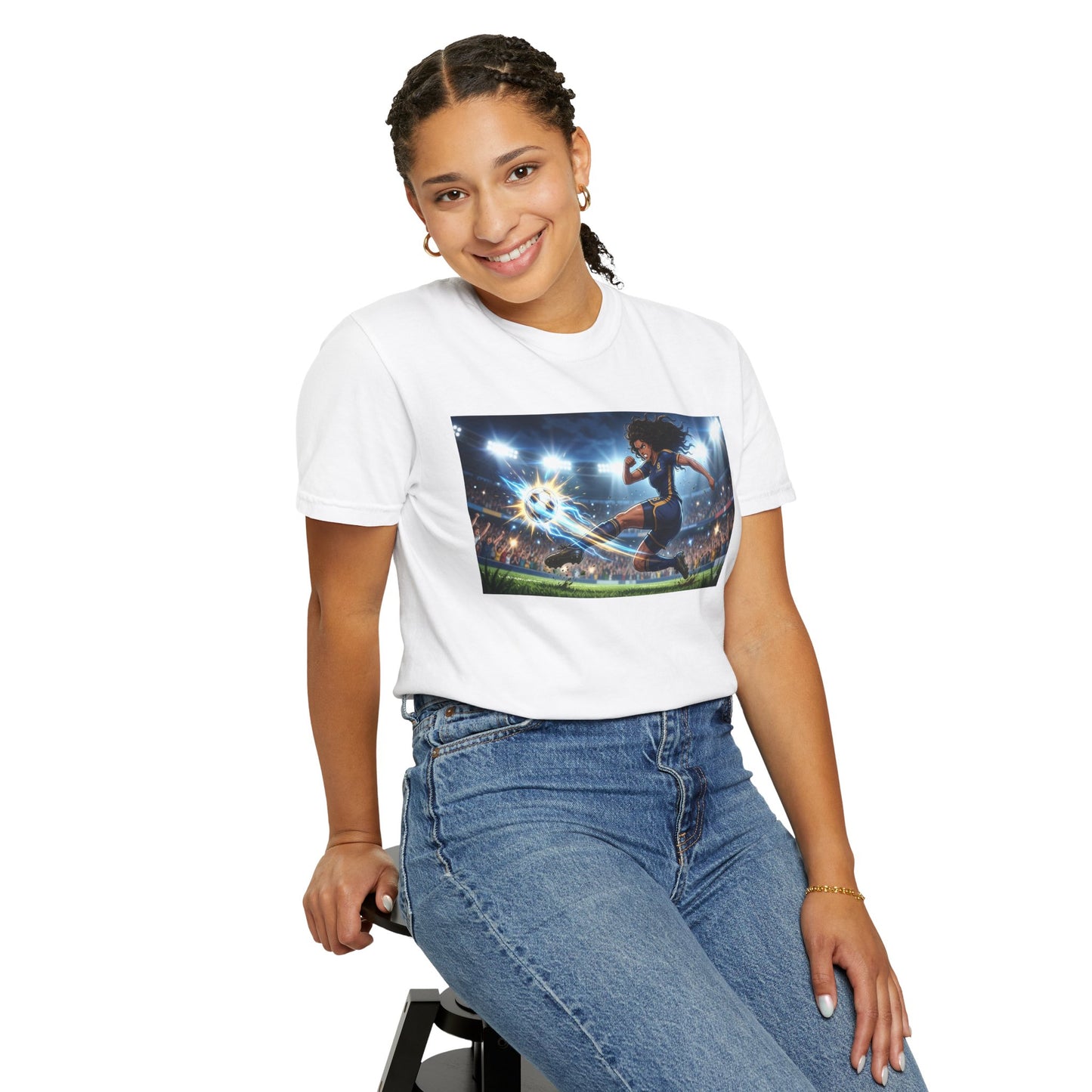 Soccer Kick Graphic T-Shirt — Energetic Stadium Football Design