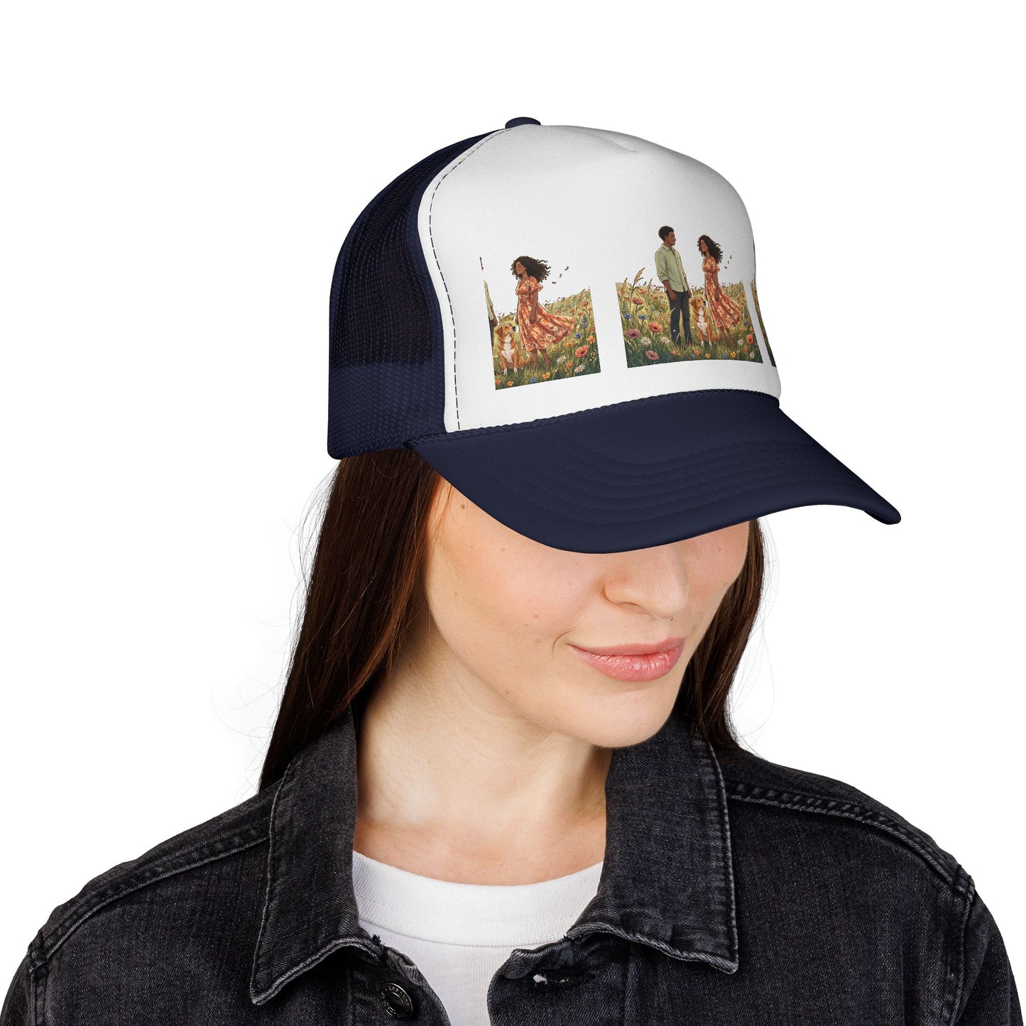 Trucker Cap — Boho Couple Meadow Illustration Hat