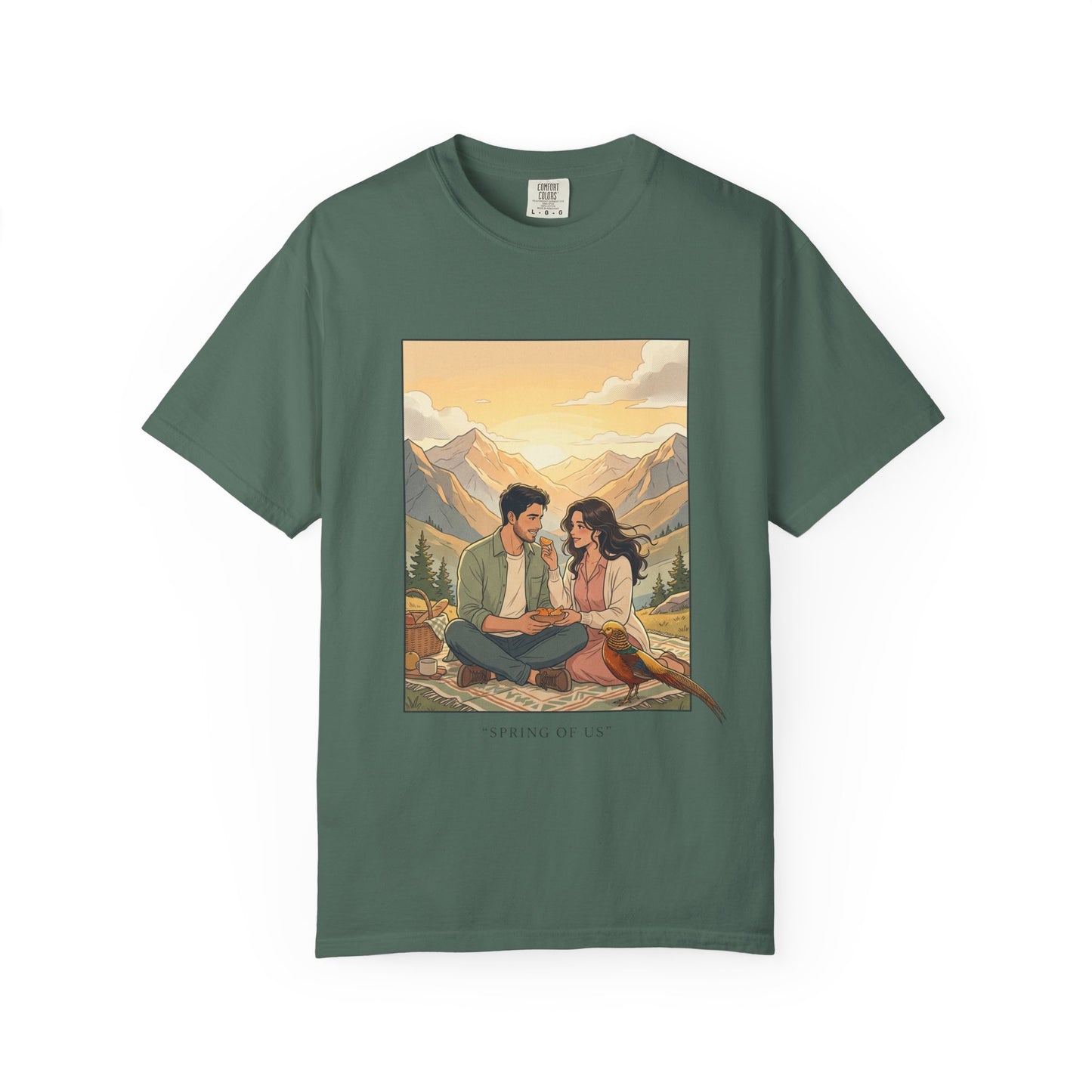 Couples Mountain Picnic T-Shirt — 'Opening Up' Scenic Graphic Tee