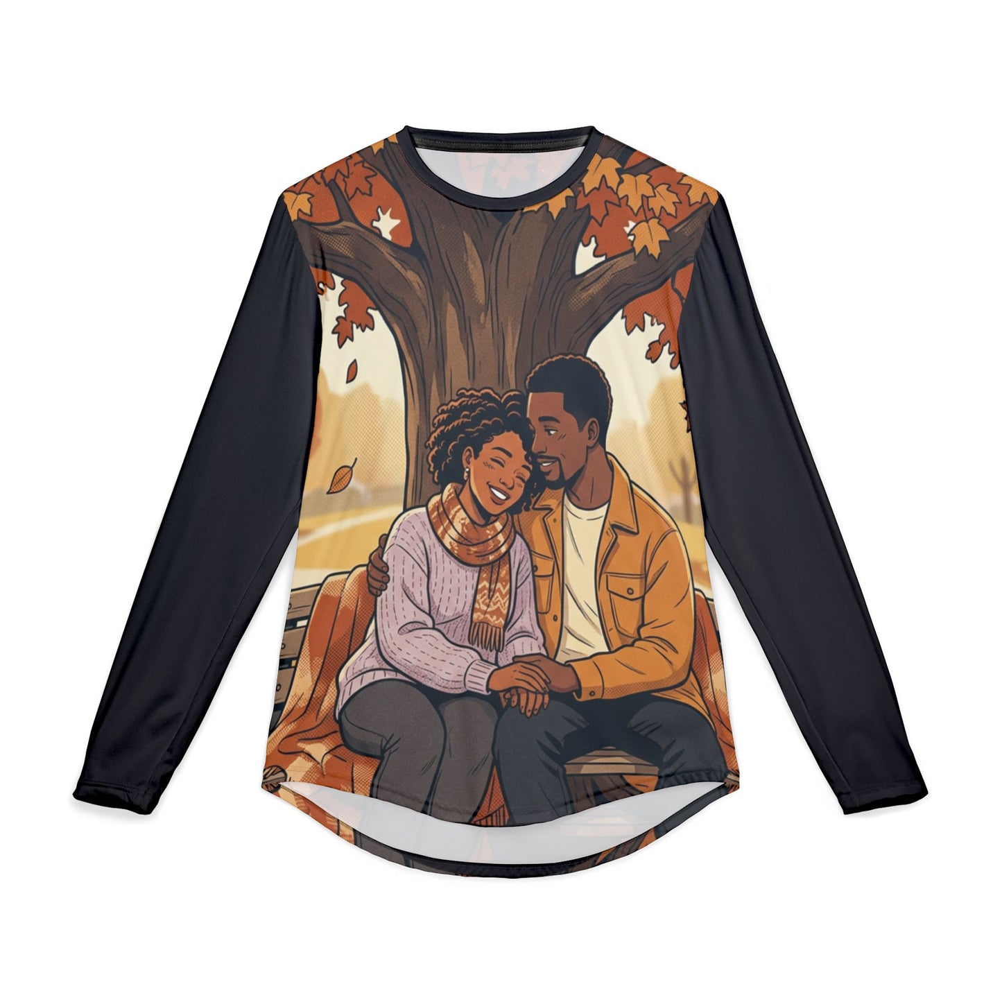 Autumn Romance Long Sleeve Shirt – Cozy Couple Illustration UV Tee