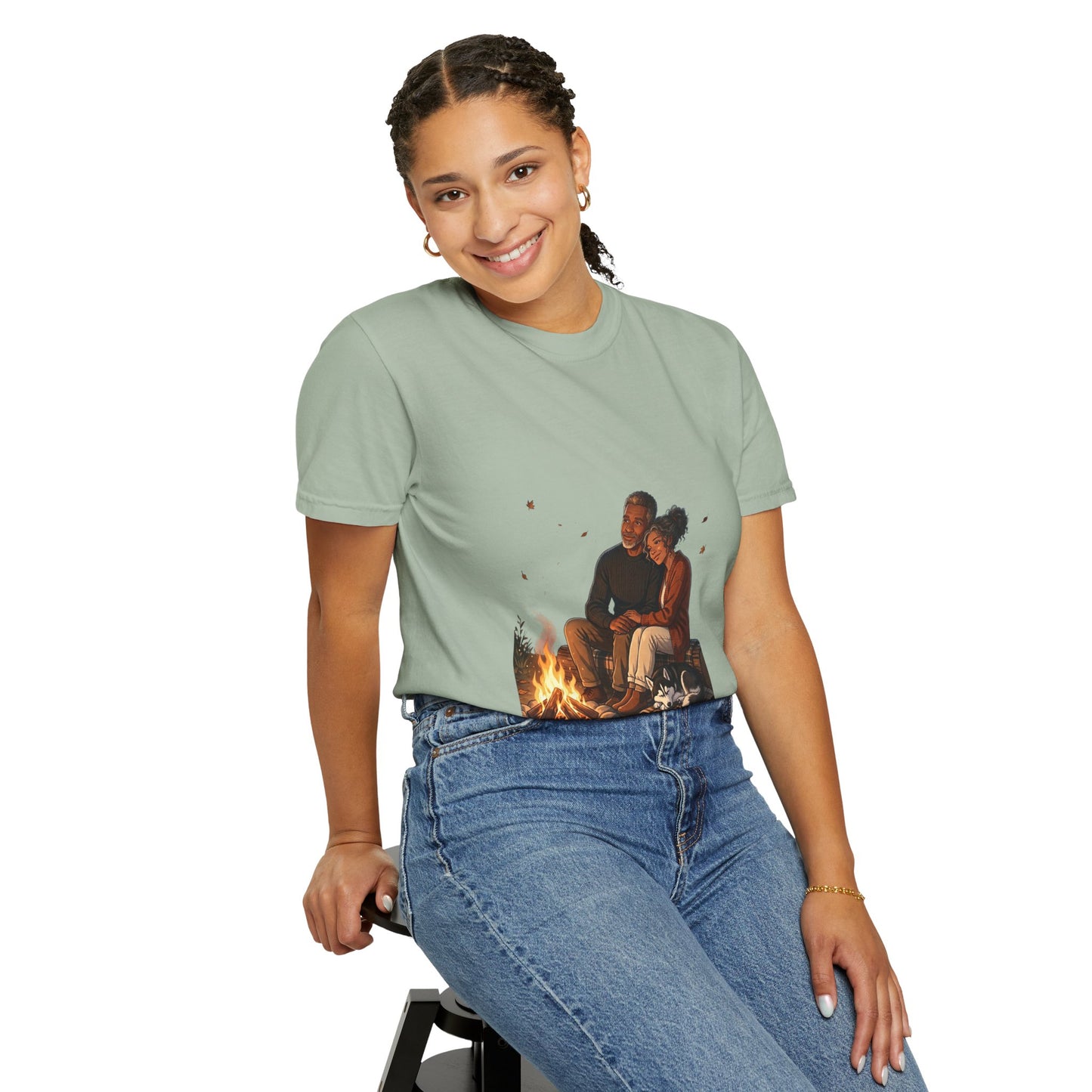 Midnight Firelight T-Shirt — Cozy Couple Campfire Graphic Tee