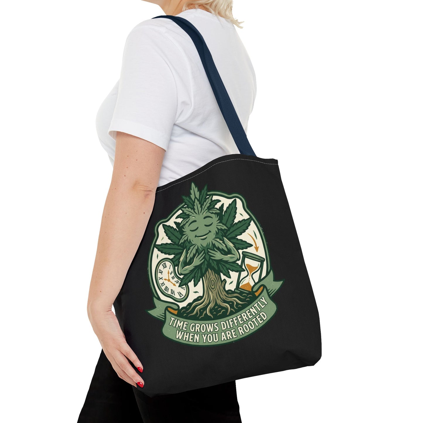 Rooted Tree Spirit Tote Bag — “Time Grows Different When You Are Rooted” Eco Tote