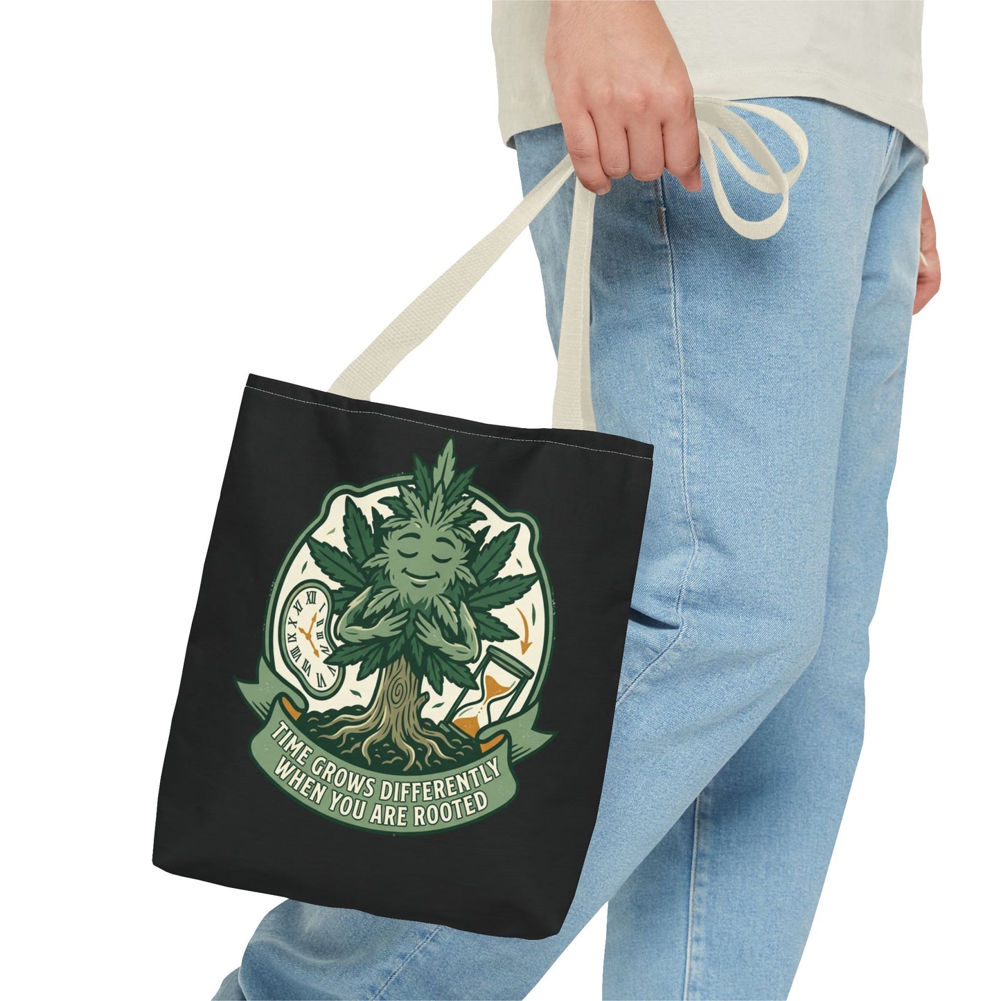 Rooted Tree Spirit Tote Bag — “Time Grows Different When You Are Rooted” Eco Tote