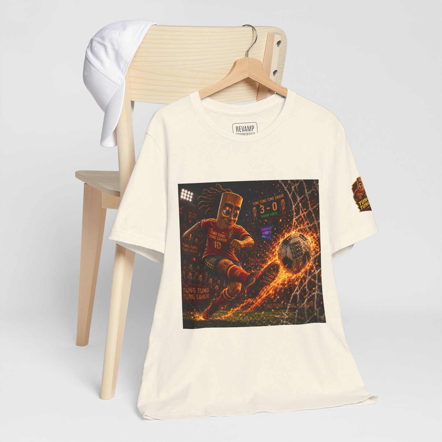 Tung Tung Tung Sahur Soccer Kick Firestorm Graphic Tee — ‘Goal’ Animated Kick Design