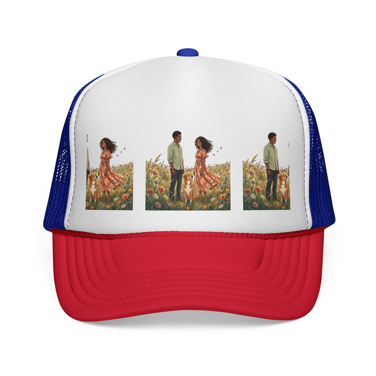 Trucker Cap — Boho Couple Meadow Illustration Hat