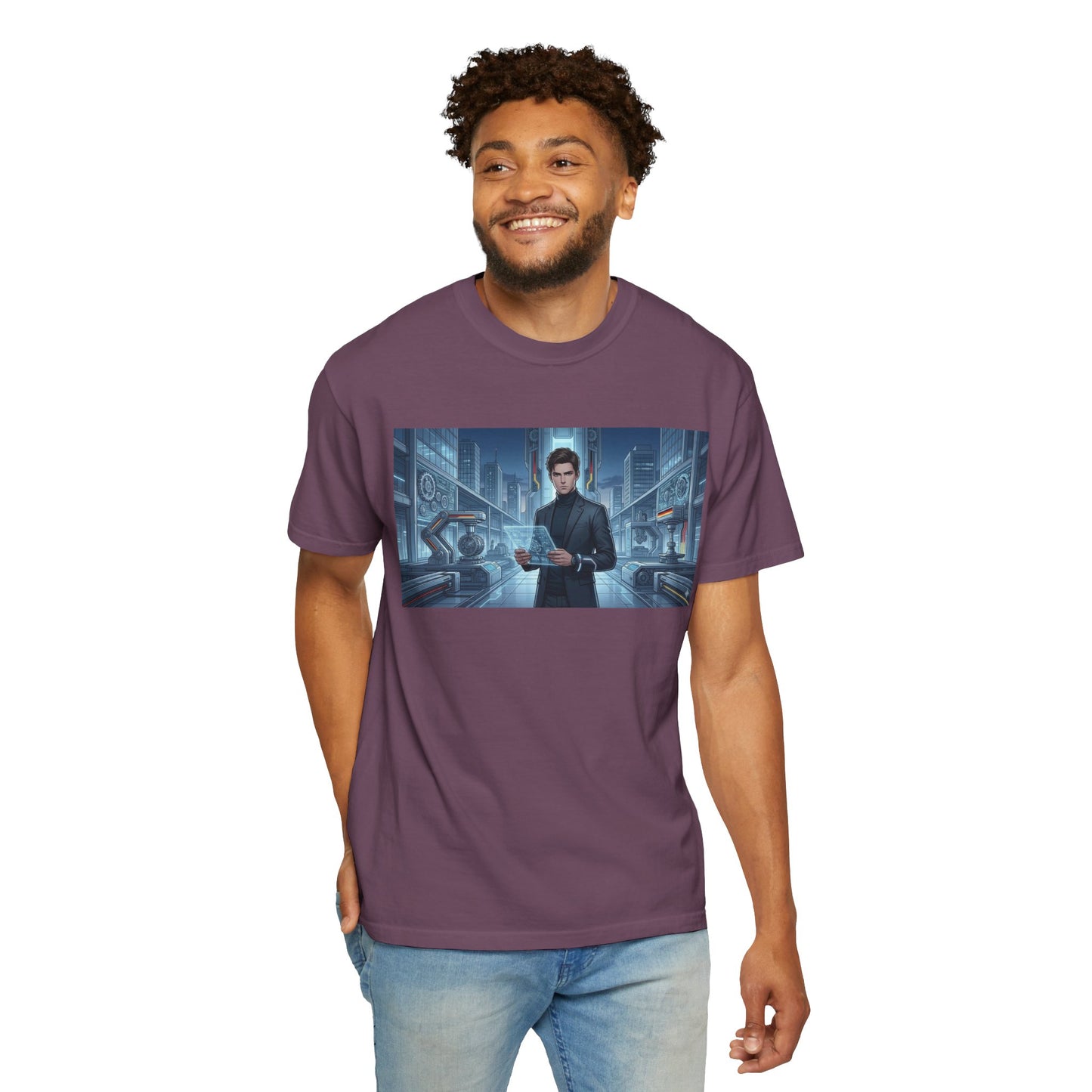 Cyberpunk Detective T-Shirt — Futuristic Noir Cityscape Graphic Tee
