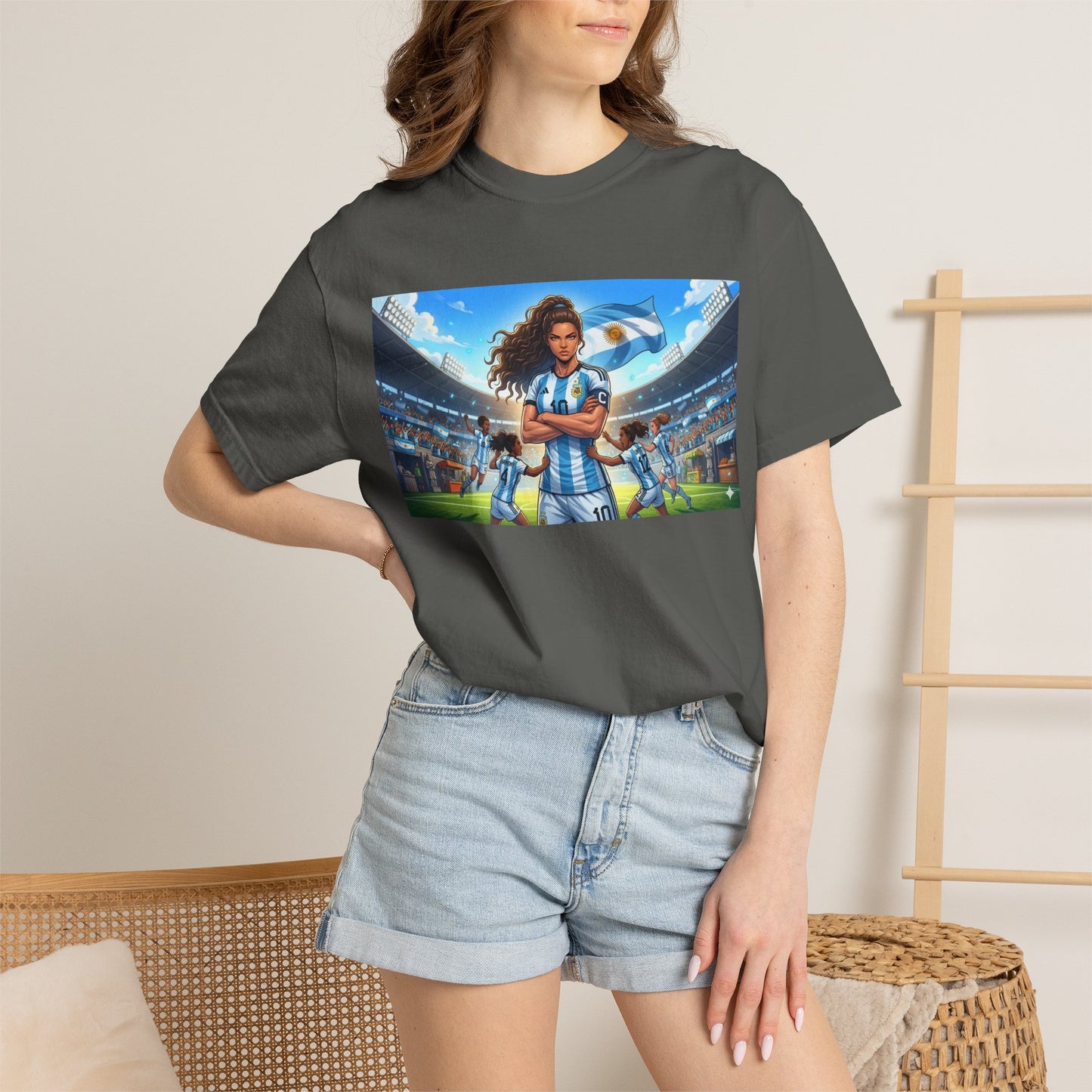 Argentina Soccer Heroine Stadium T-Shirt – Female Soccer Player Graphic Tee