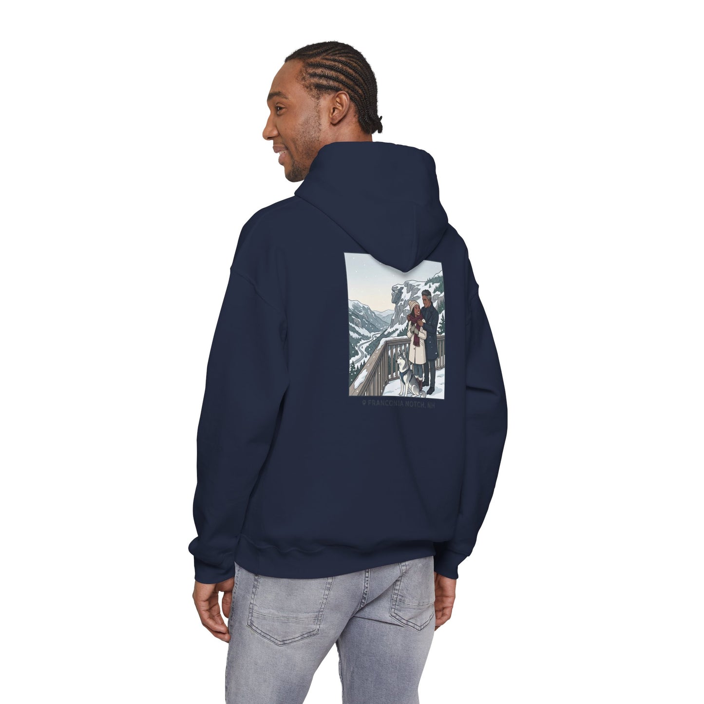 Winter Couple Photo Hoodie — Vintage Alps Travel Graphic Sweatshirt