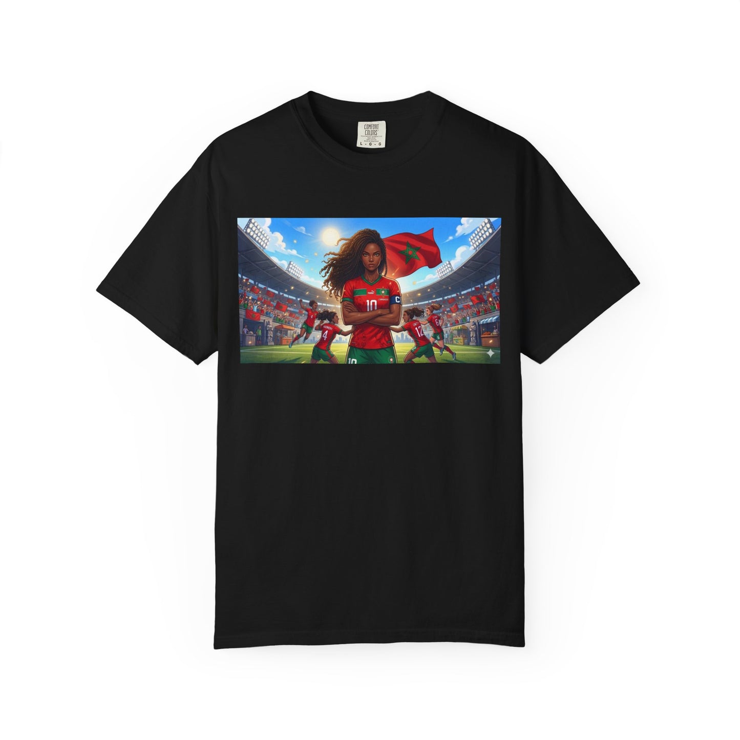 Morocco Soccer Champion Graphic T-Shirt — Inspiring Women’s Football Stadium Design